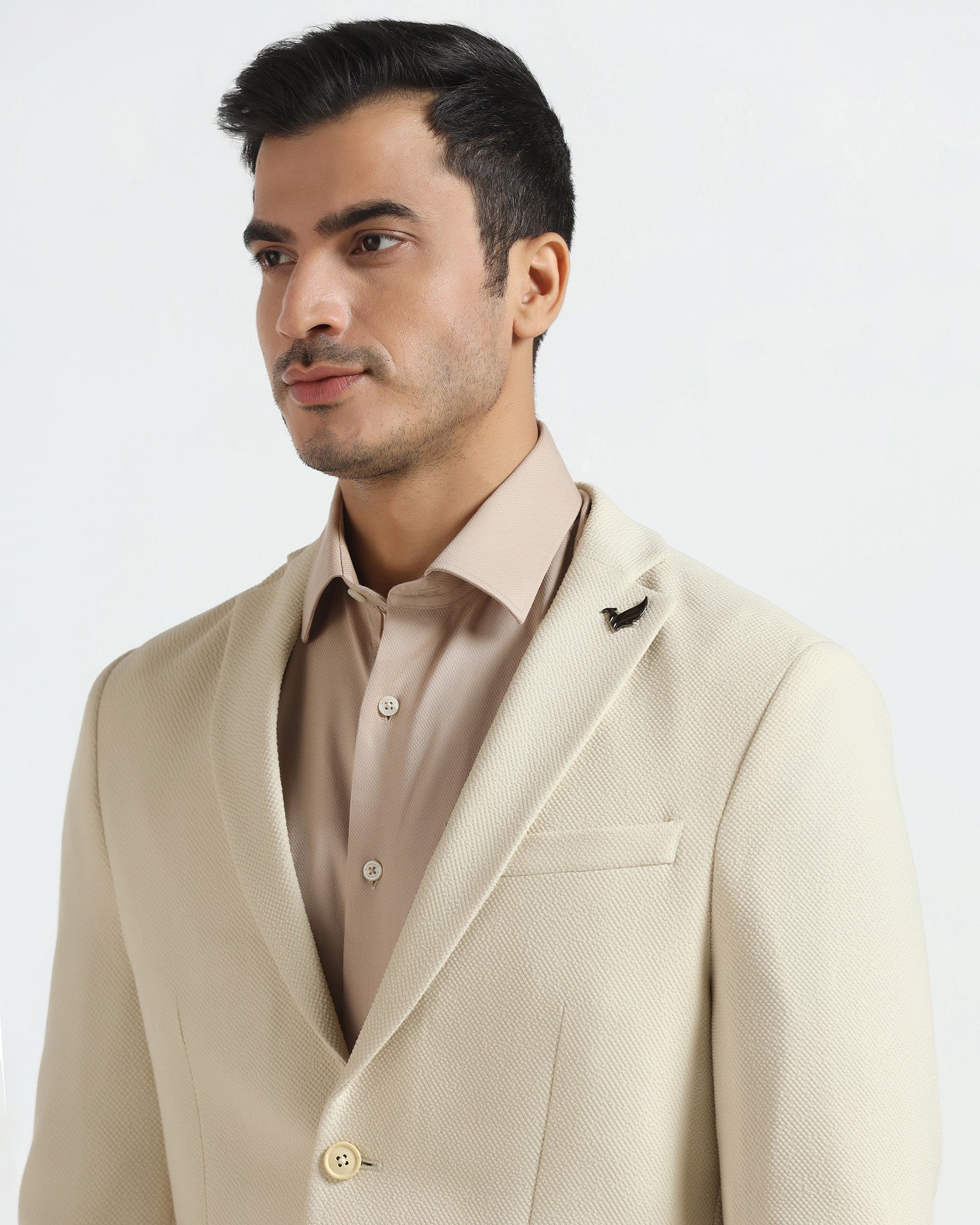 Formal Beige Textured Blazer - Caron