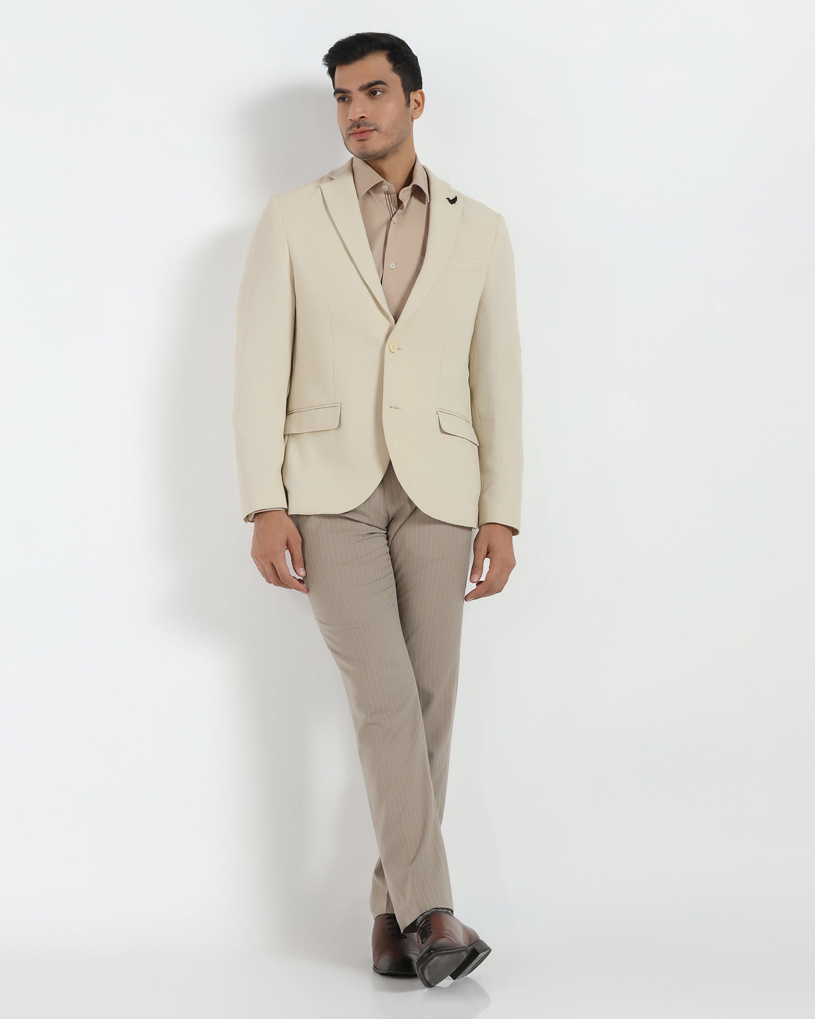Formal Beige Textured Blazer - Caron