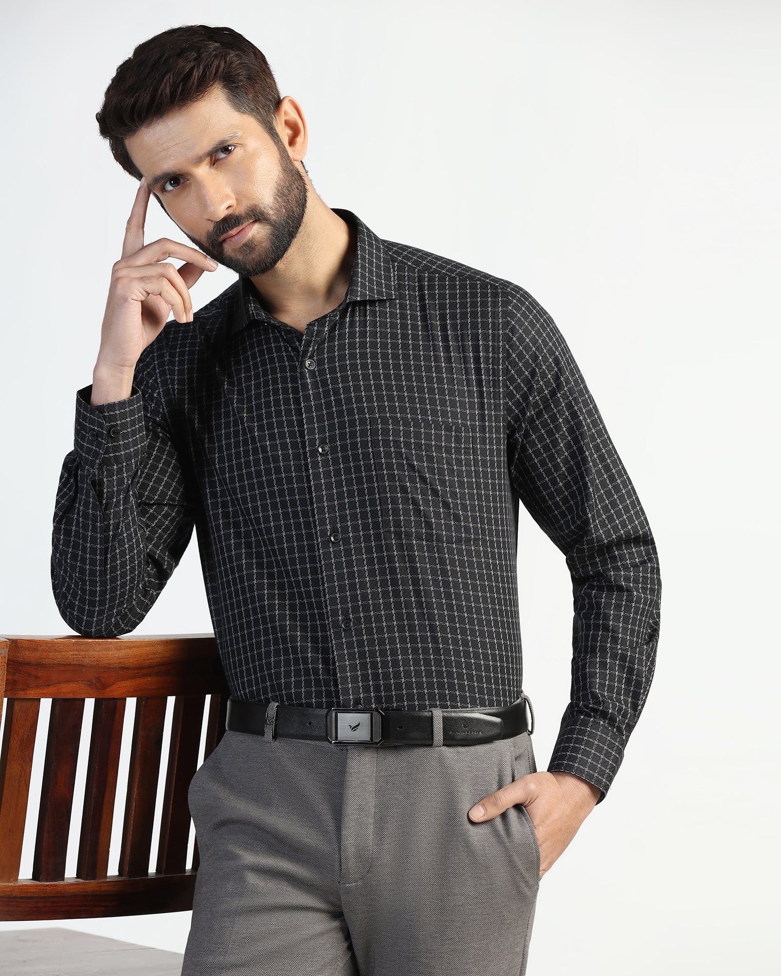 Formal Black Check Shirt - Drone