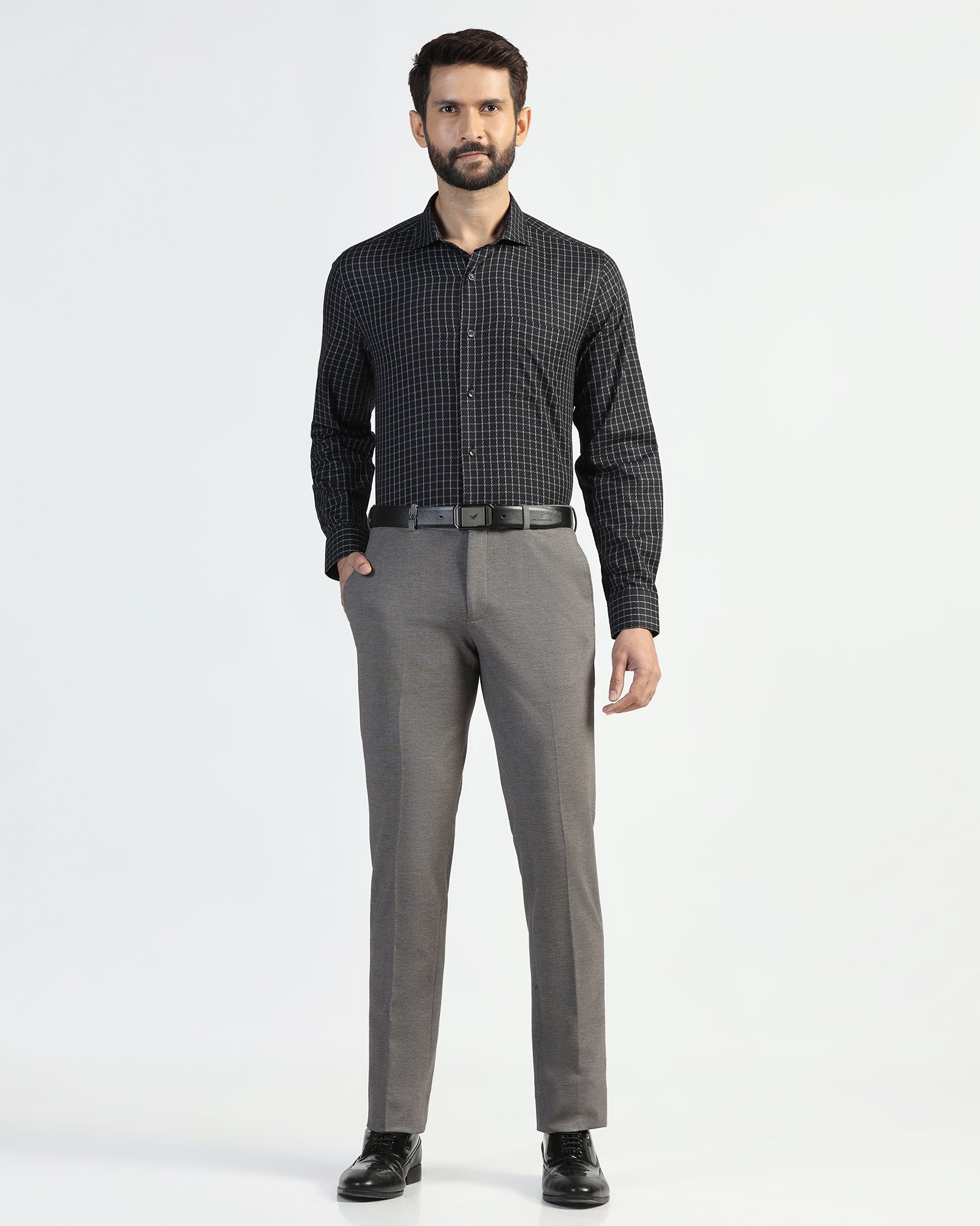 Formal Black Check Shirt - Drone