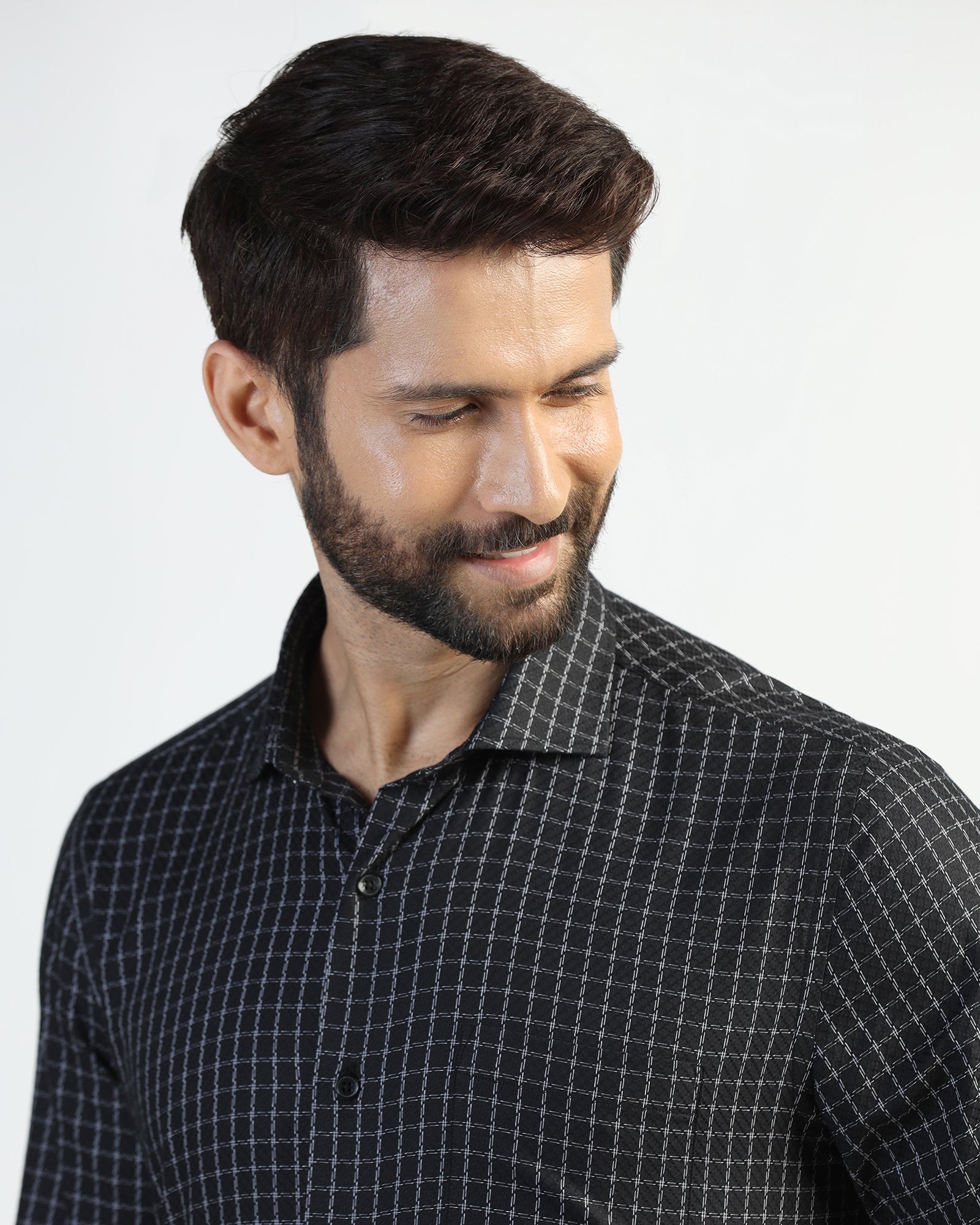 Formal Black Check Shirt - Drone