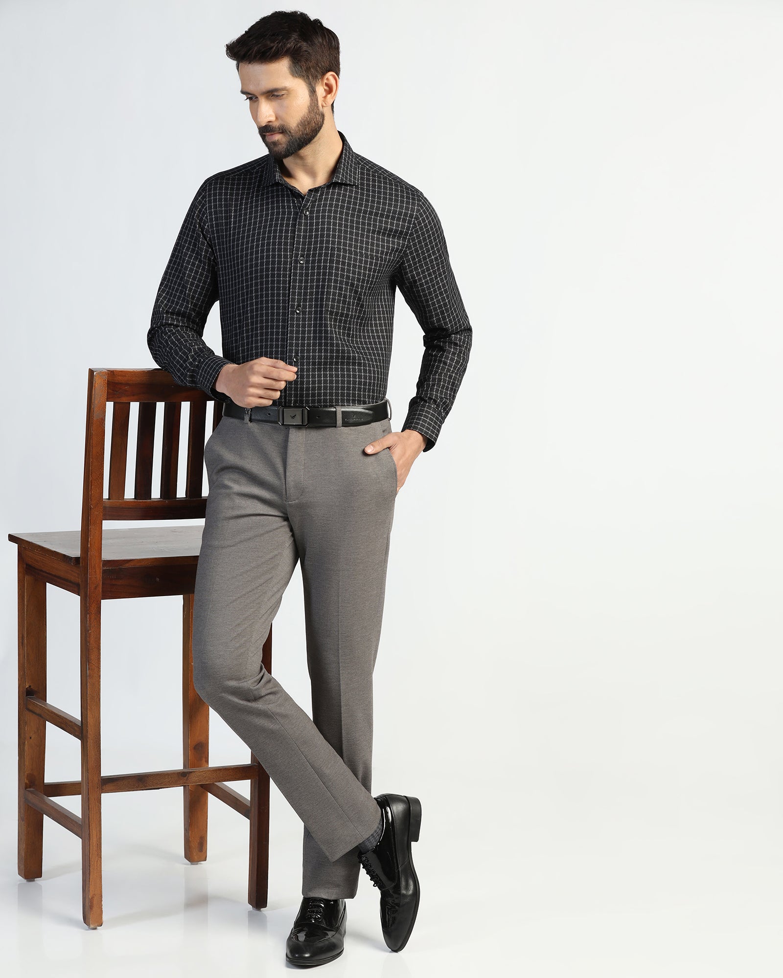 Formal Black Check Shirt - Drone