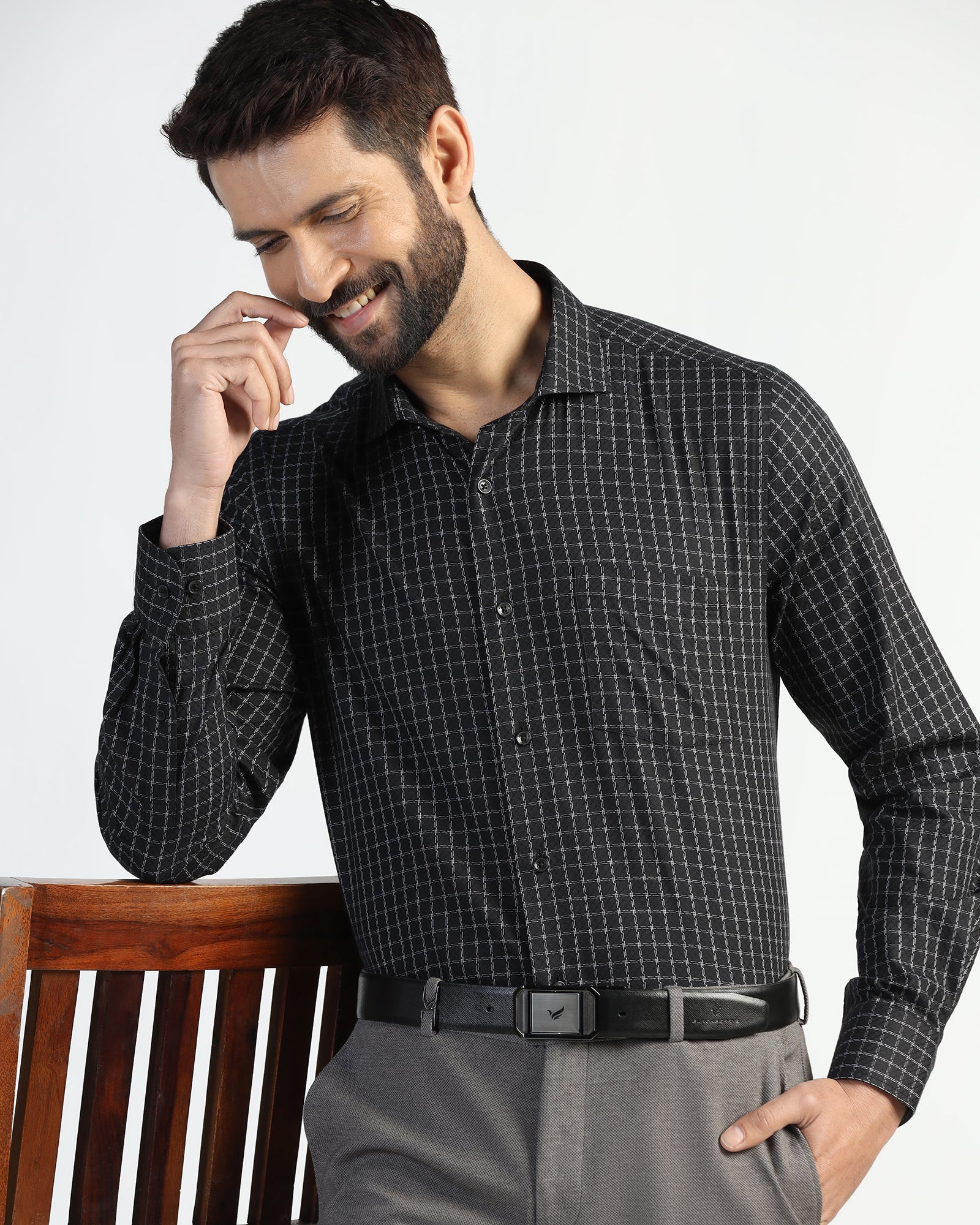 Formal Black Check Shirt - Drone