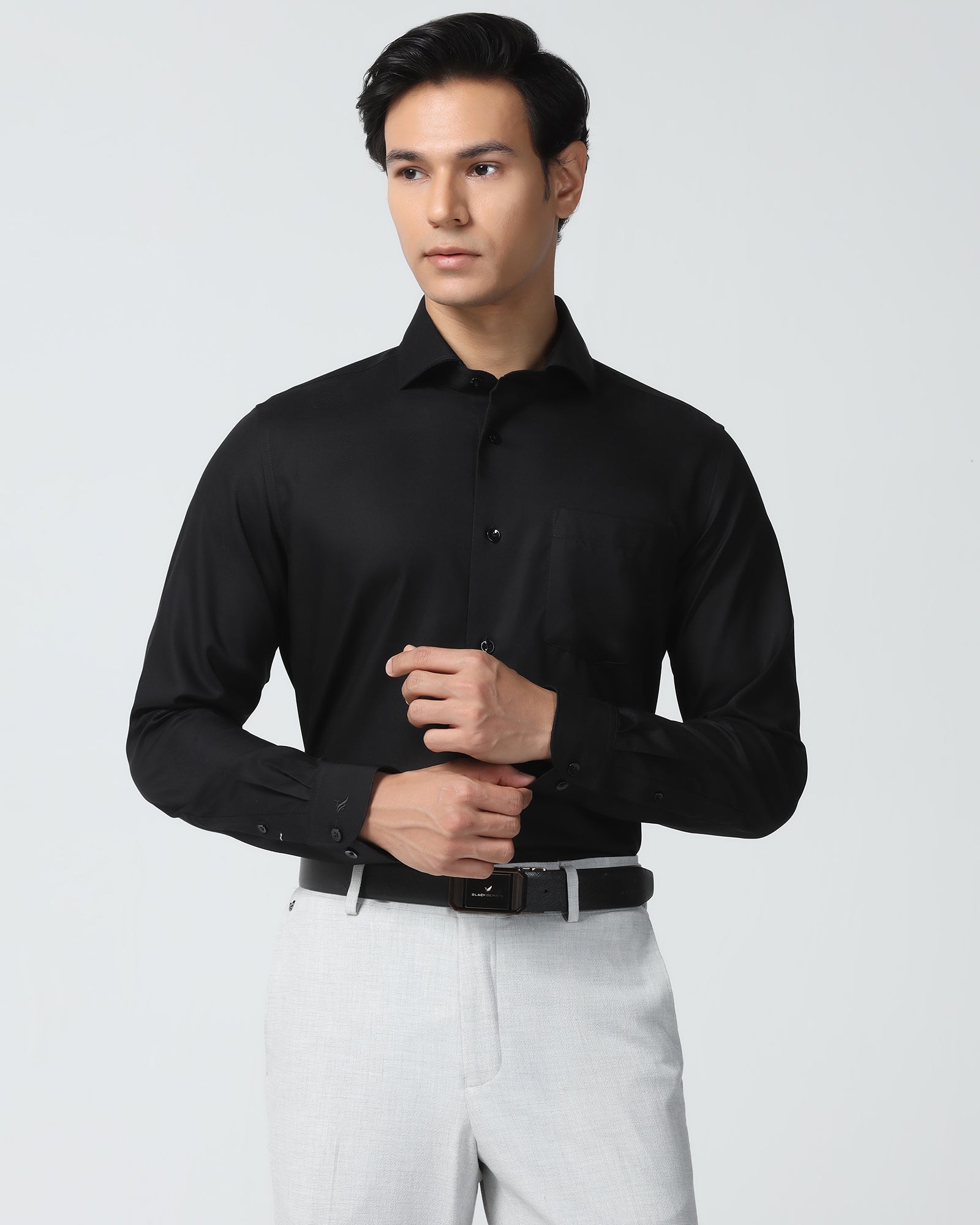 Non Iron Formal Black Check Shirt - Sky