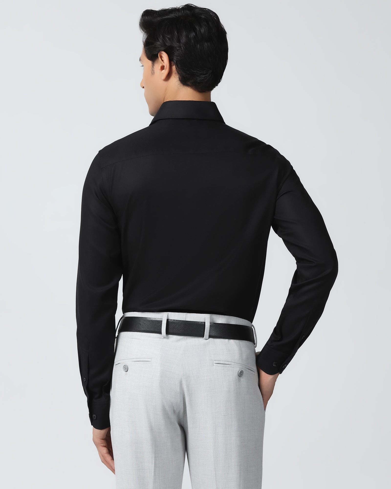 Non Iron Formal Black Check Shirt - Sky