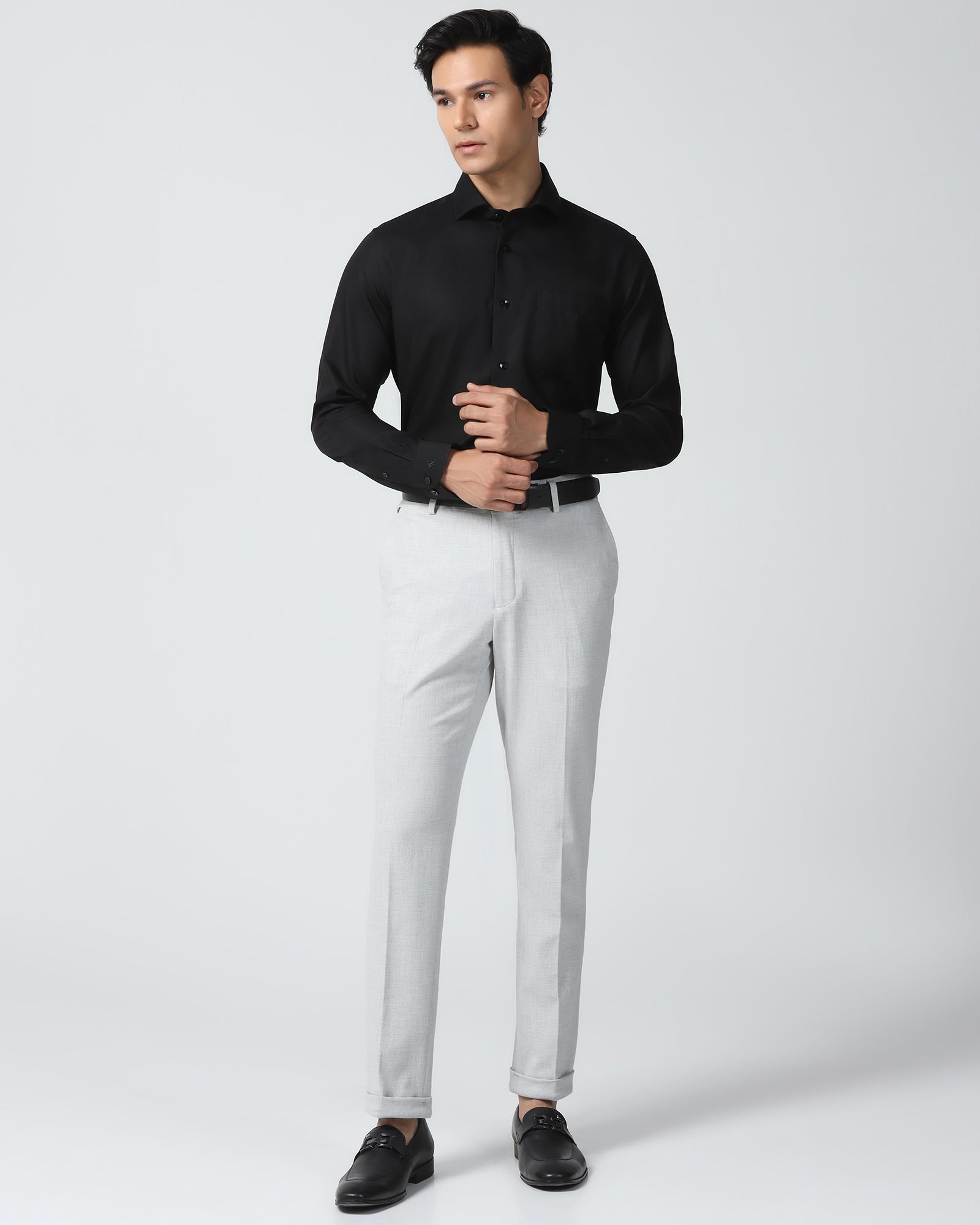 Non Iron Formal Black Check Shirt - Sky