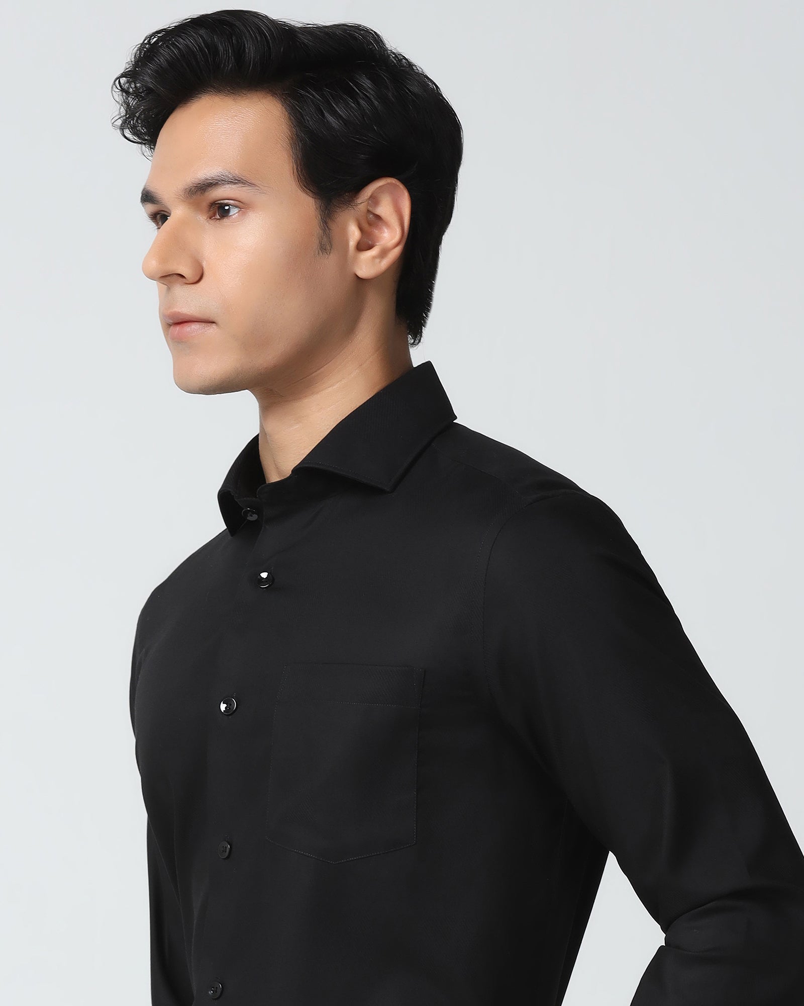 Non Iron Formal Black Check Shirt - Sky