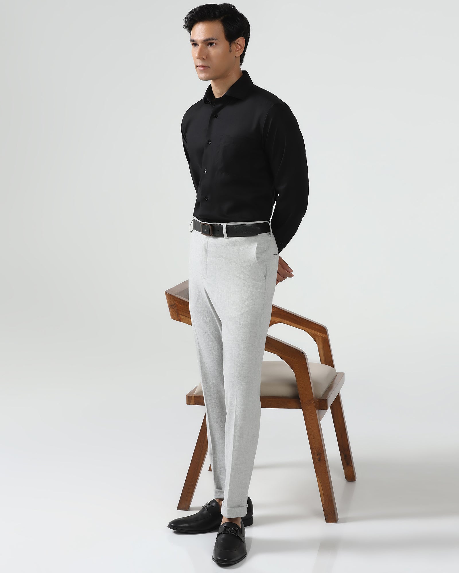 Non Iron Formal Black Check Shirt - Sky