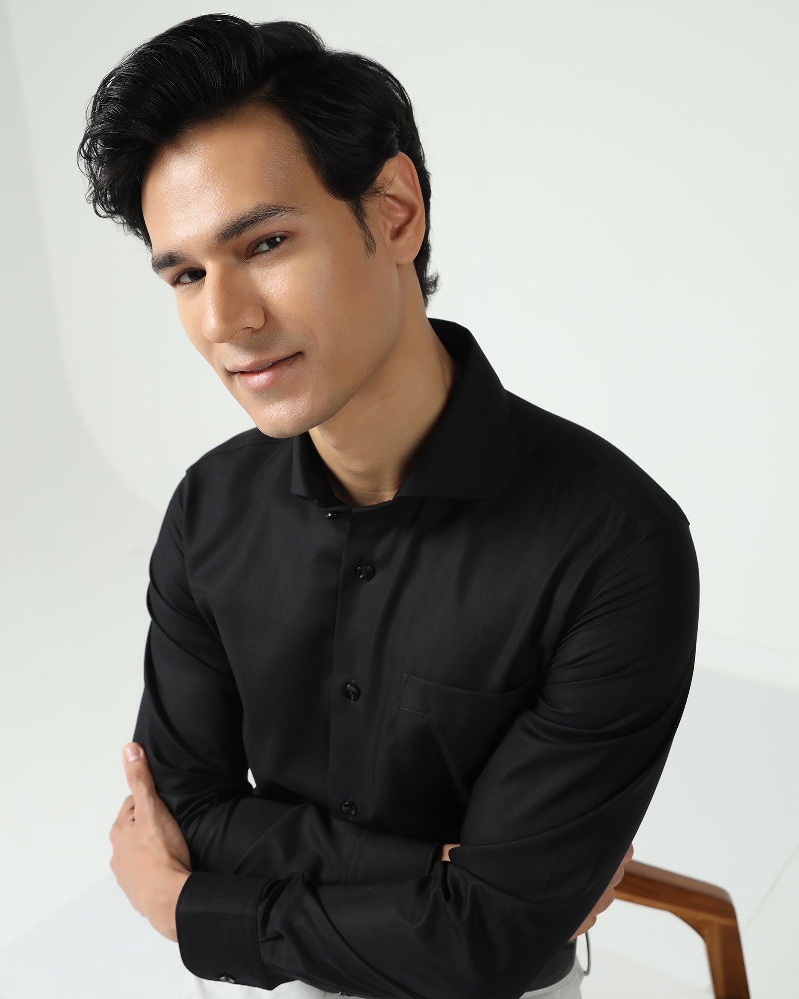 Non Iron Formal Black Check Shirt - Sky