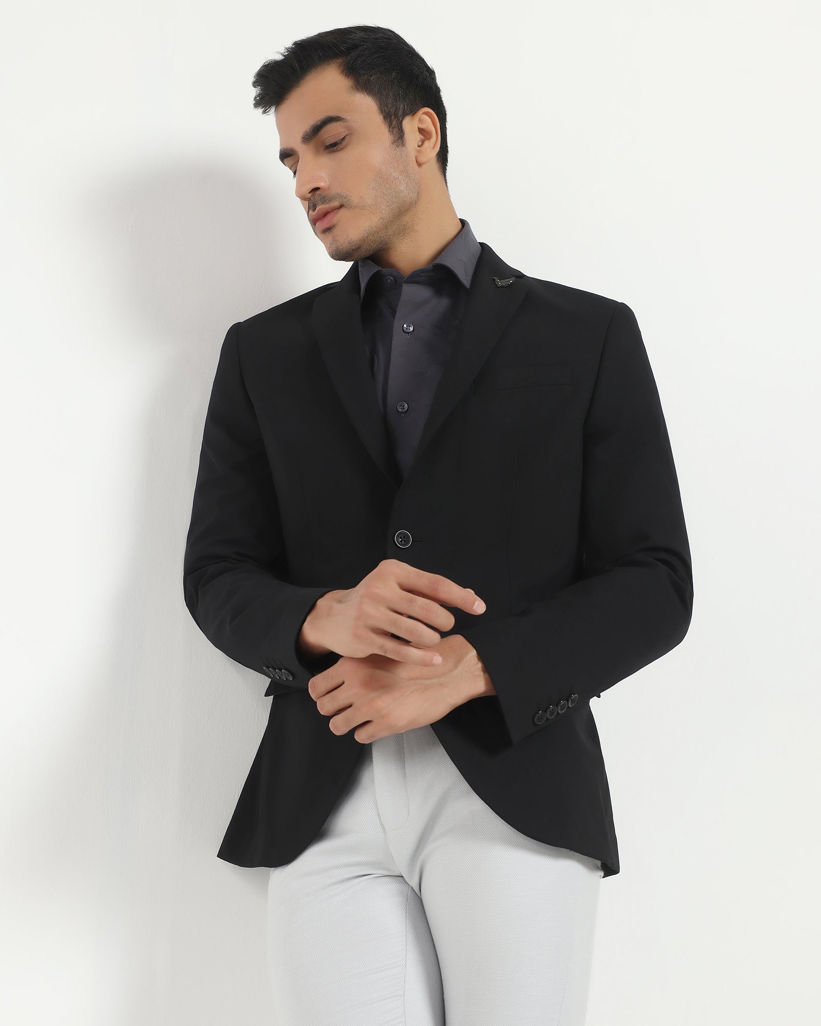 Formal Black Solid Blazer - Vacson