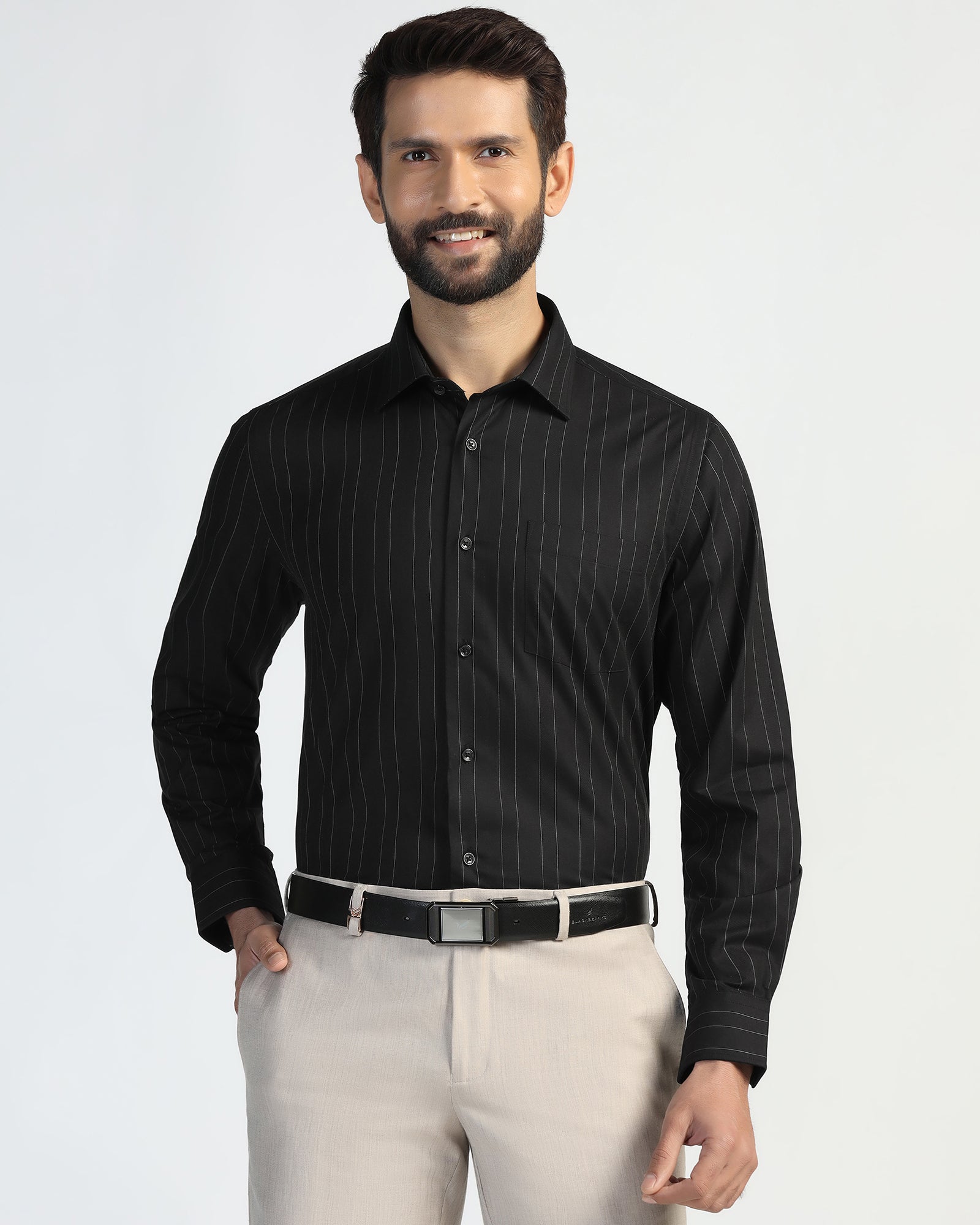 Formal Black Stripe Shirt - Austin