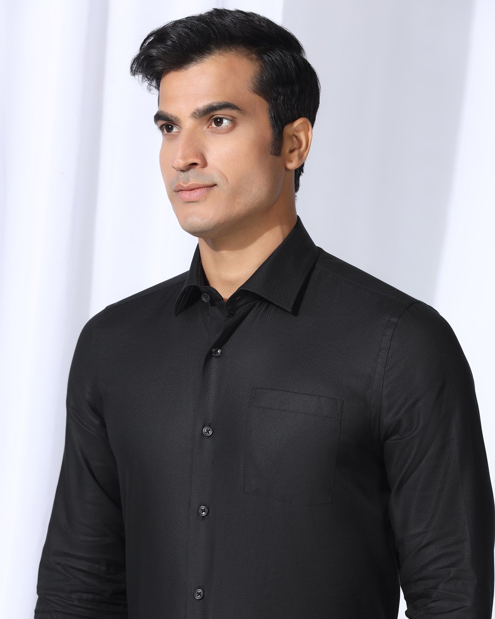 Formal Black Textured Shirt - Evolve