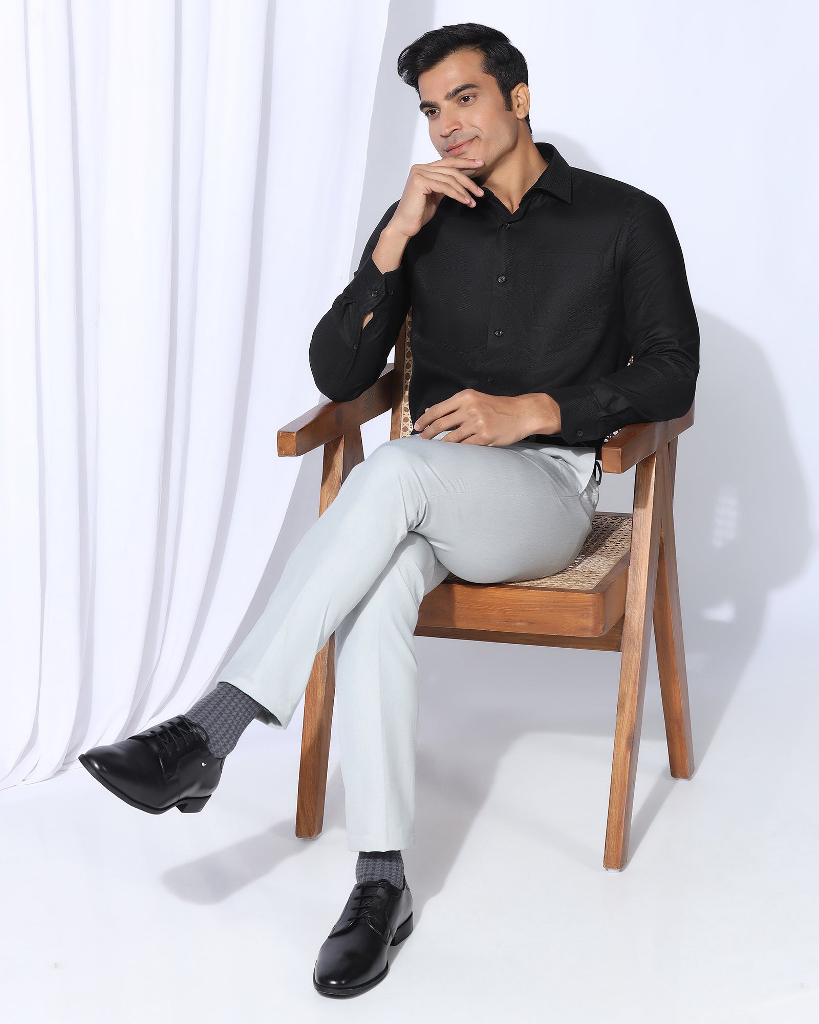 Formal Black Textured Shirt - Evolve