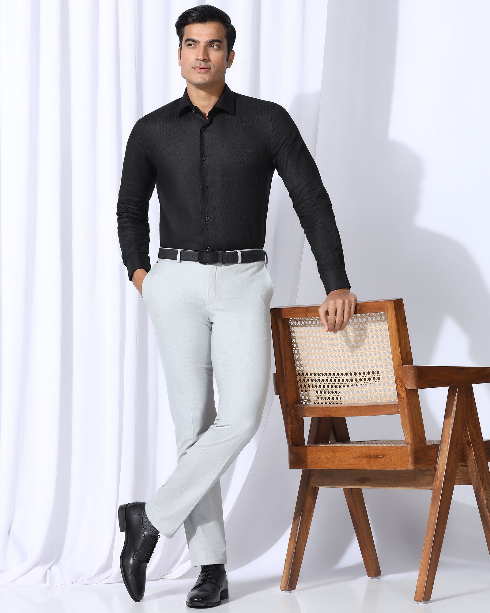 Formal Black Textured Shirt - Evolve