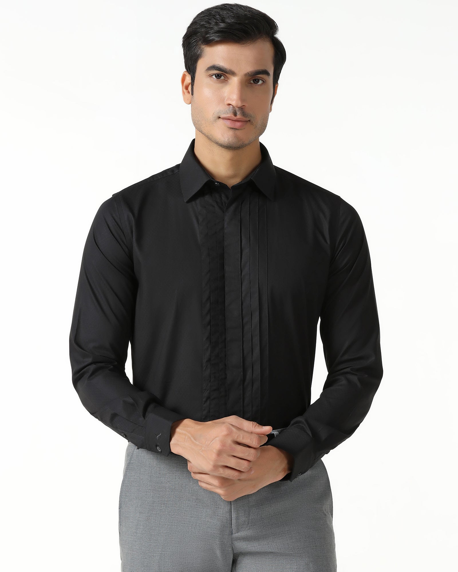 Formal Black Textured Shirt - Rock