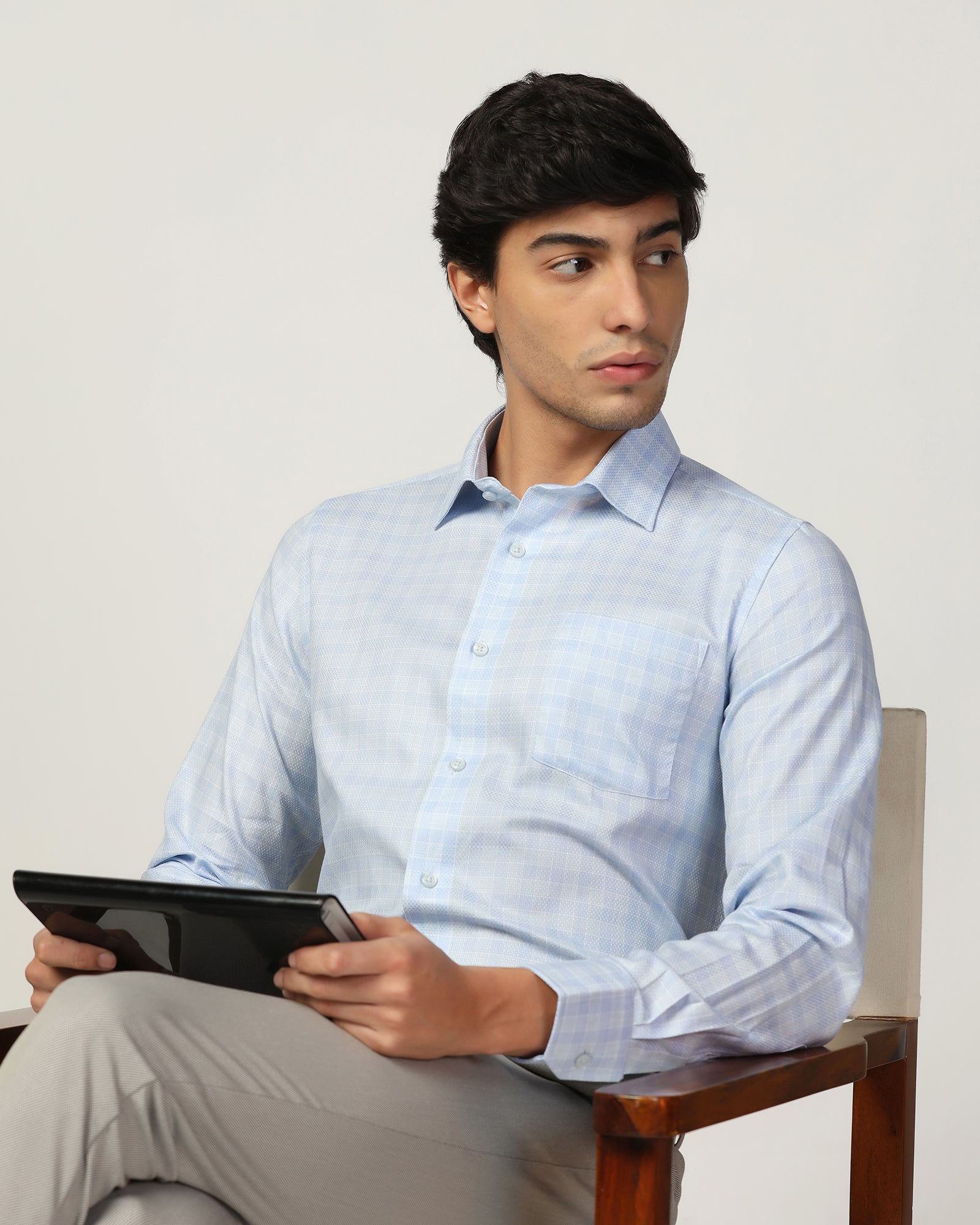 Formal Blue Check Shirt - Bacon