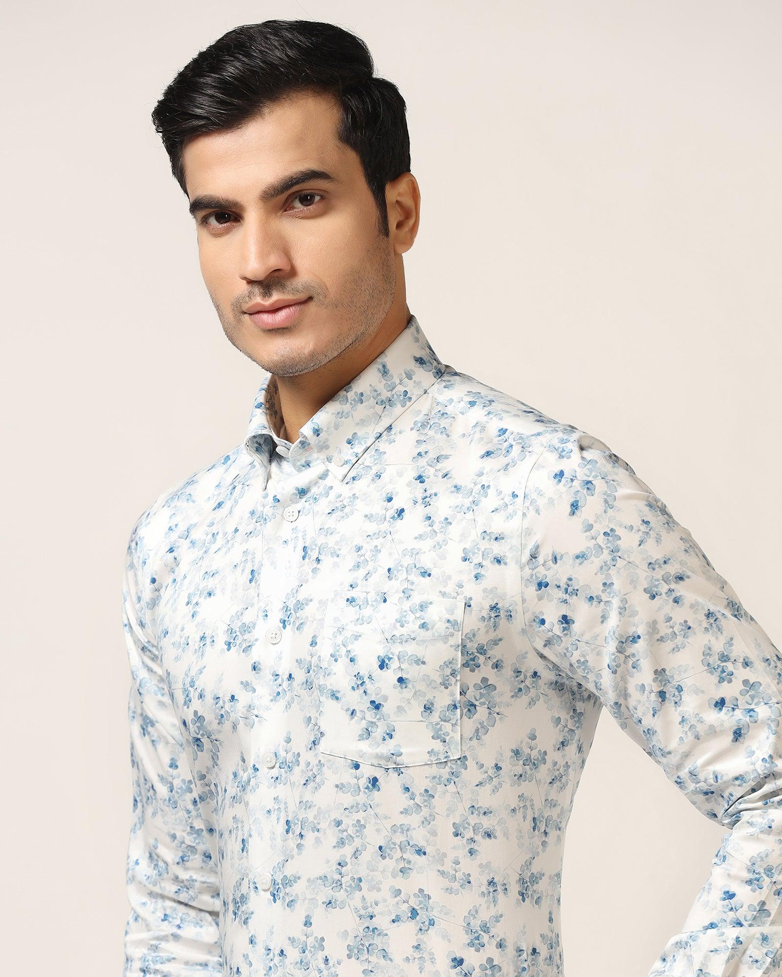 Formal Blue Printed Shirt - Botanic - Blackberrys