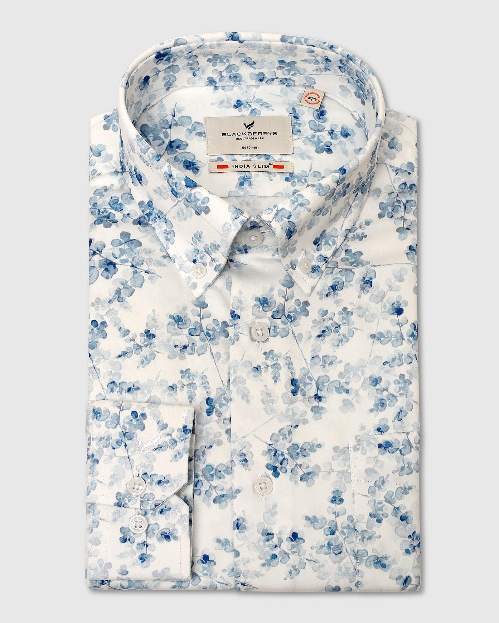 Formal Blue Printed Shirt - Botanic - Blackberrys