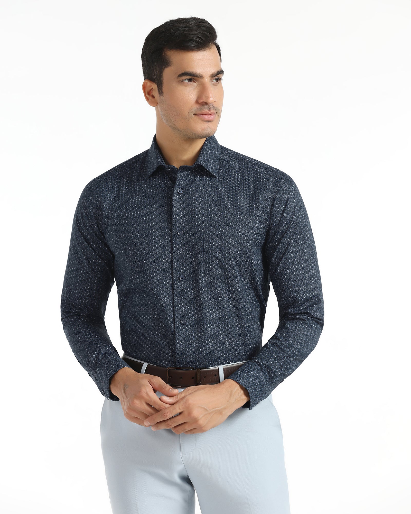 Non Iron Formal Blue Printed Shirt - Valor