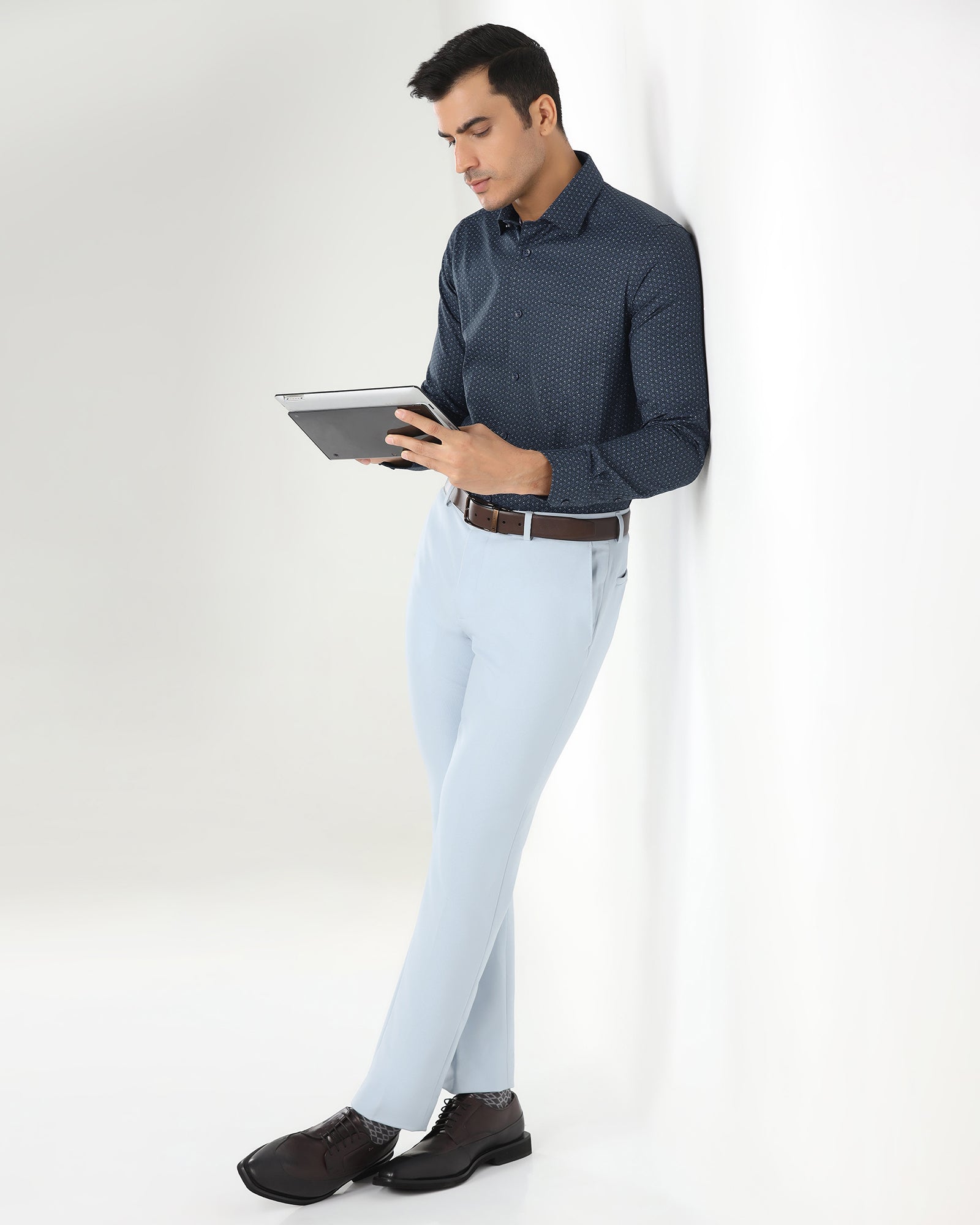 Non Iron Formal Blue Printed Shirt - Valor