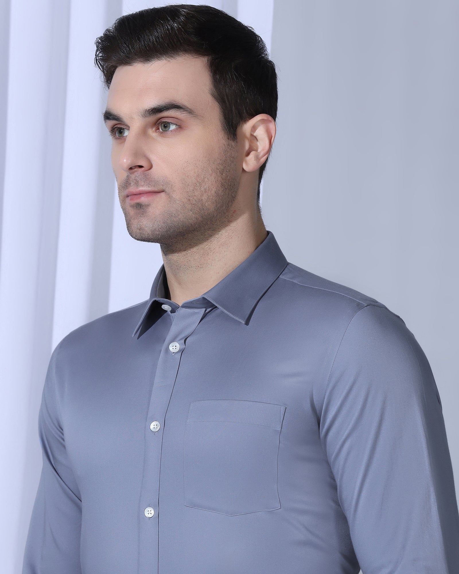 Non Iron Formal Blue Solid Shirt - George