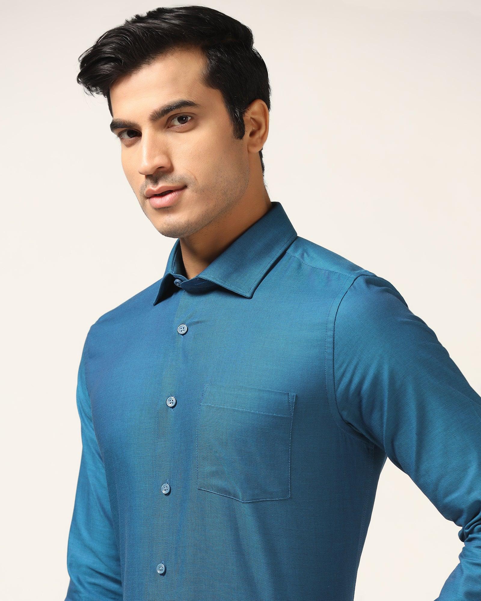 Formal Blue Textured Shirt - Brat - Blackberrys
