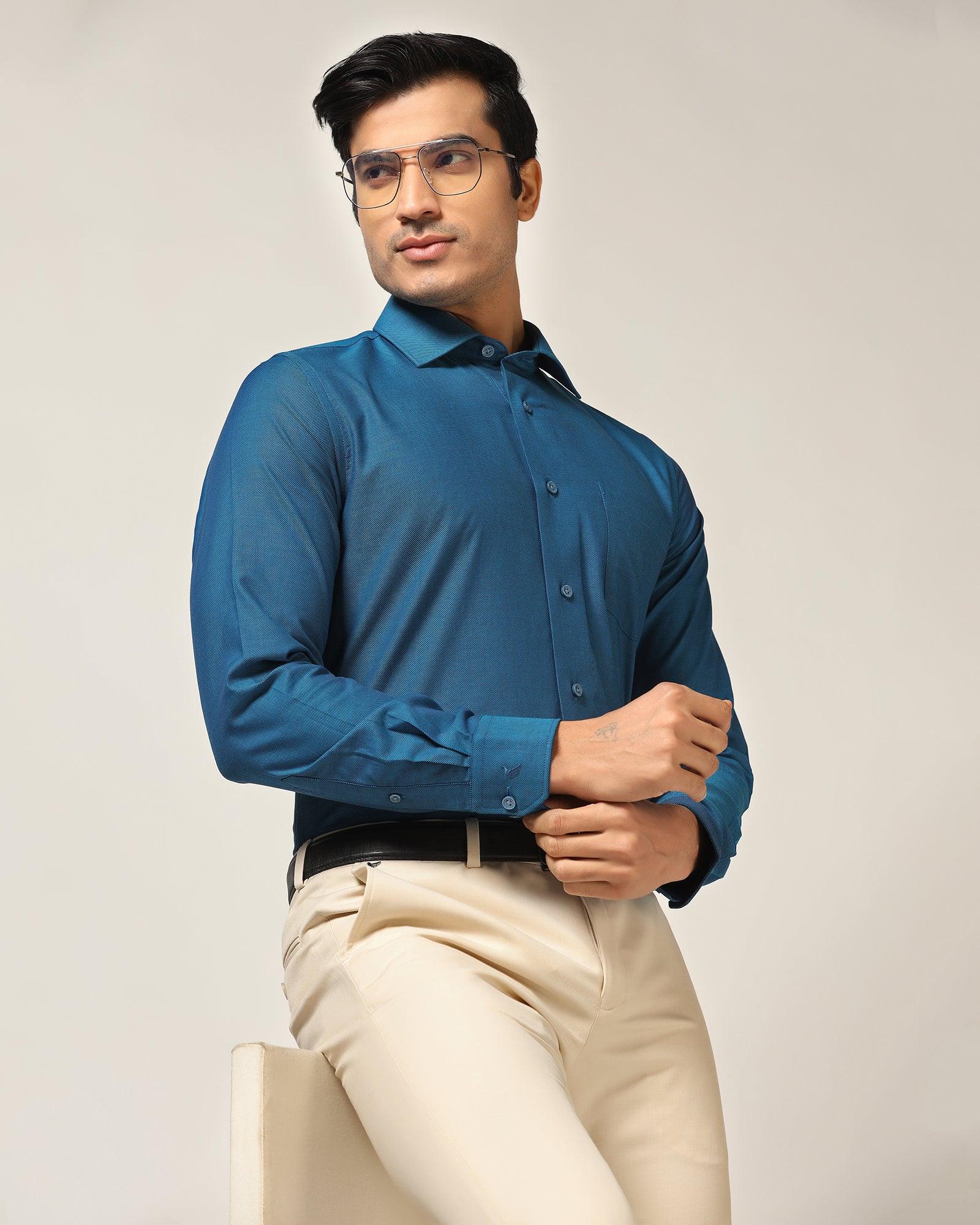 Formal Blue Textured Shirt - Brat - Blackberrys