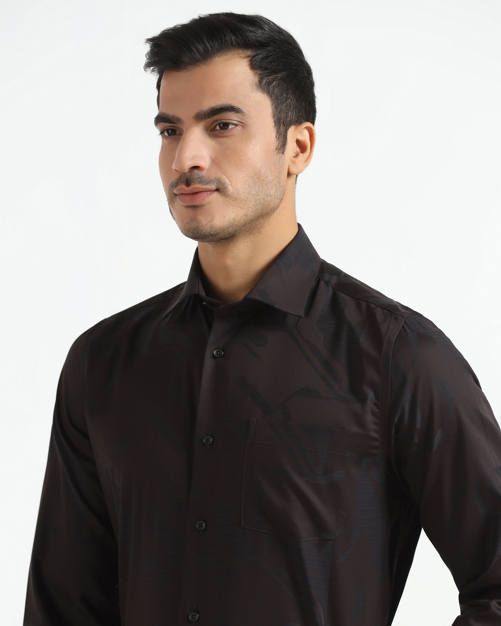 Formal Brown Jacquard Shirt - Rowan