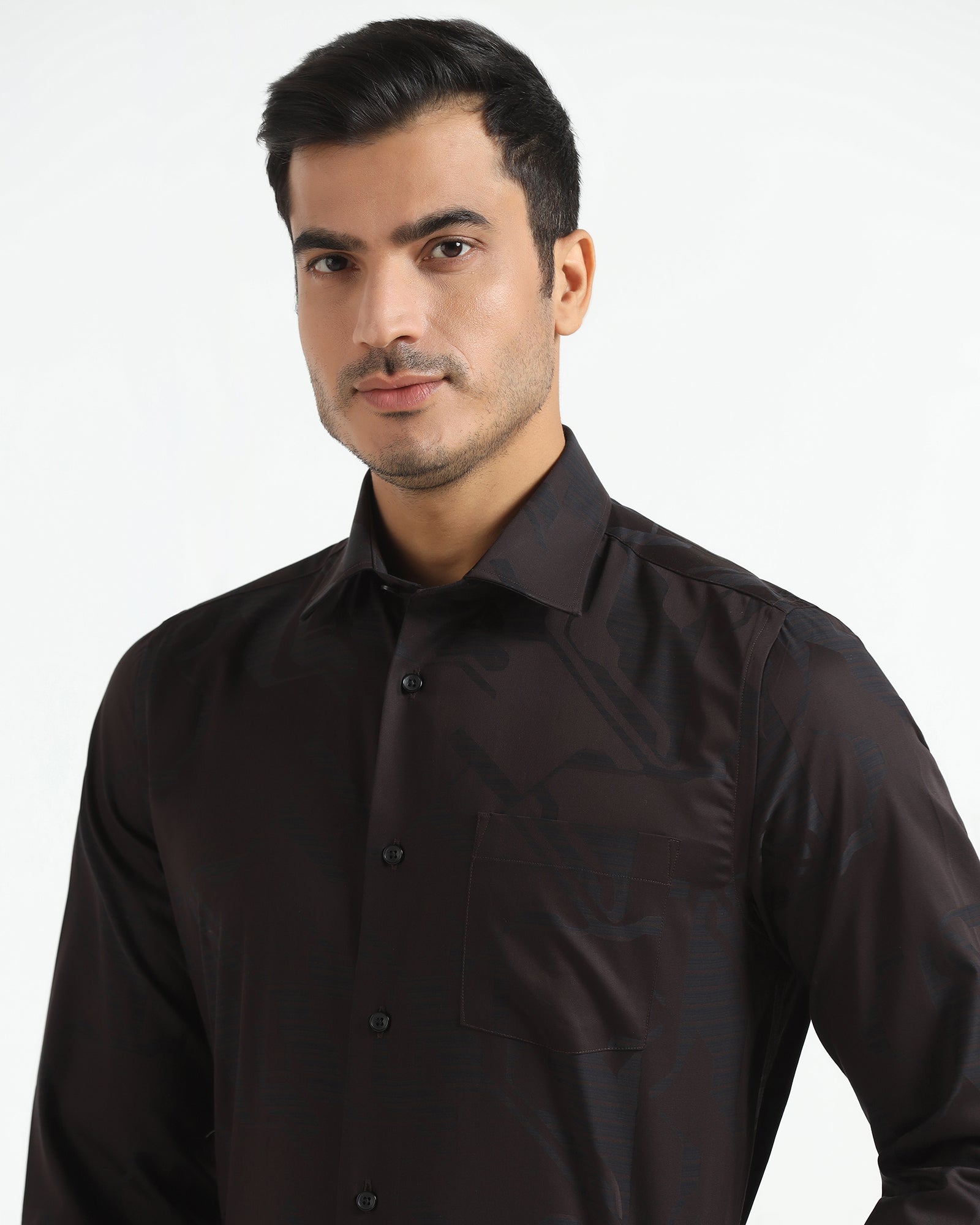 Formal Brown Jacquard Shirt - Rowan