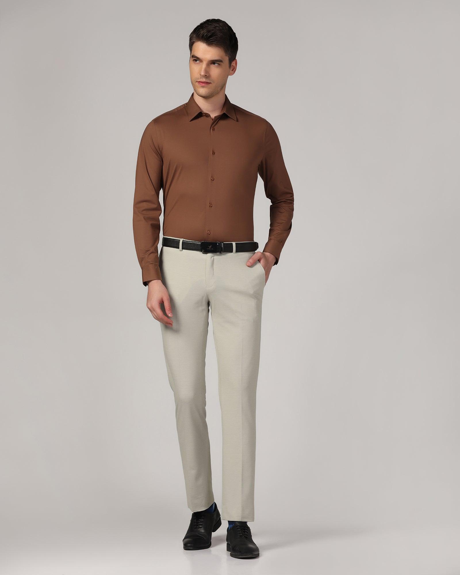 Formal Brown Solid Shirt - Sofk01 - Blackberrys