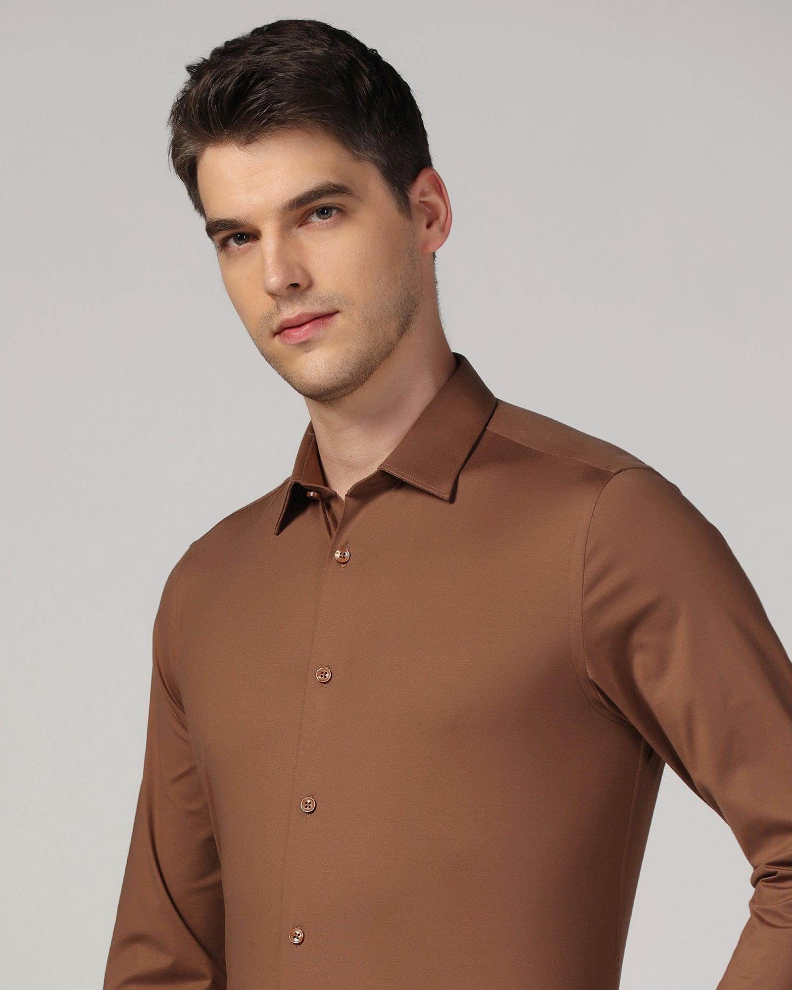 Formal Brown Solid Shirt - Sofk01 - Blackberrys