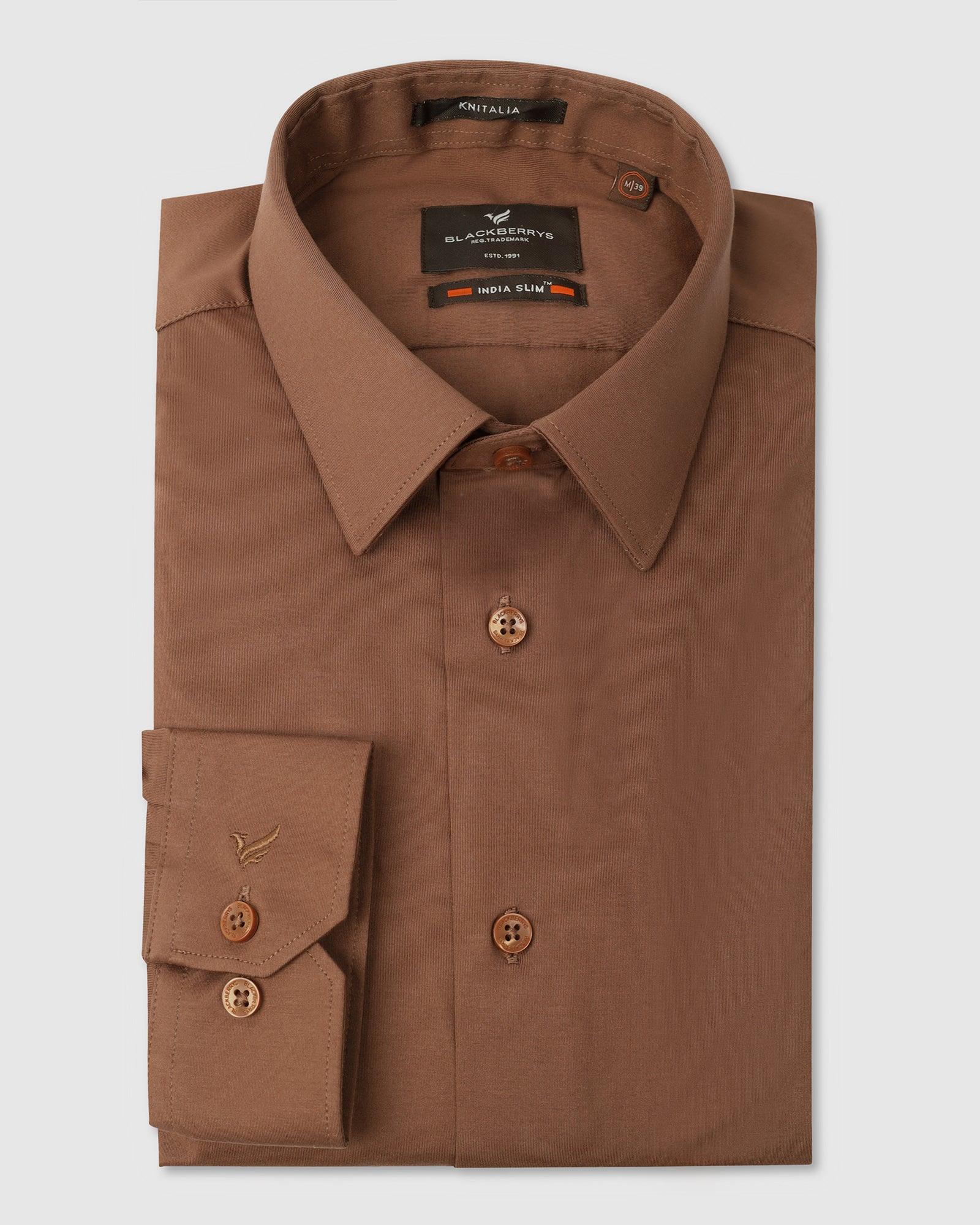 Formal Brown Solid Shirt - Sofk01 - Blackberrys