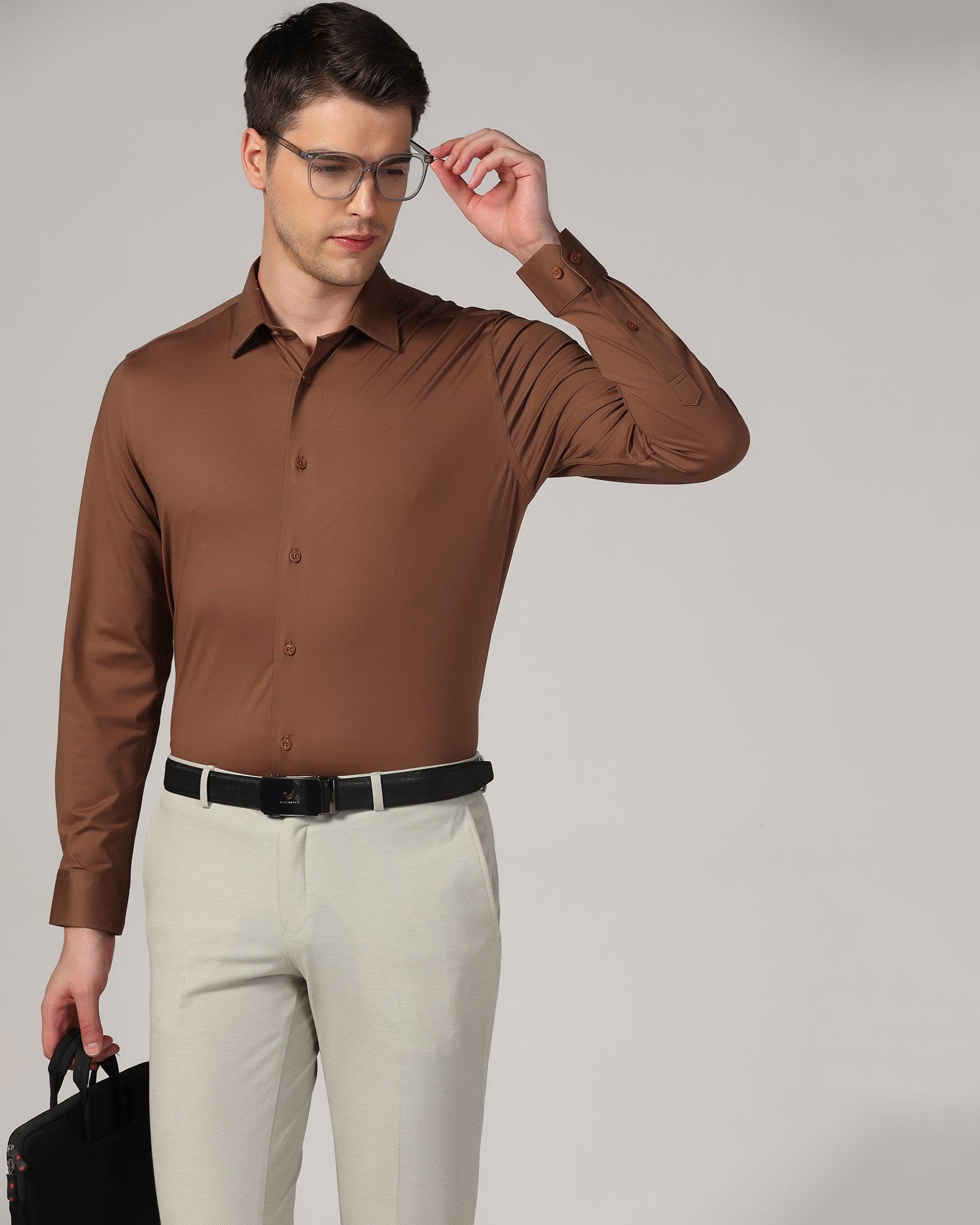 Formal Brown Solid Shirt - Sofk01 - Blackberrys