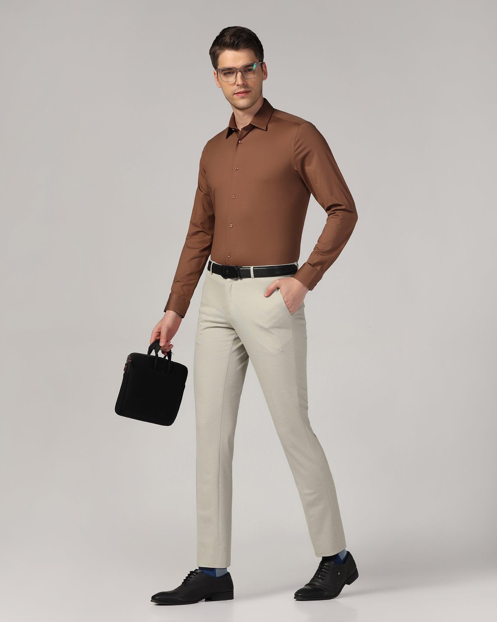 Formal Brown Solid Shirt - Sofk01 - Blackberrys