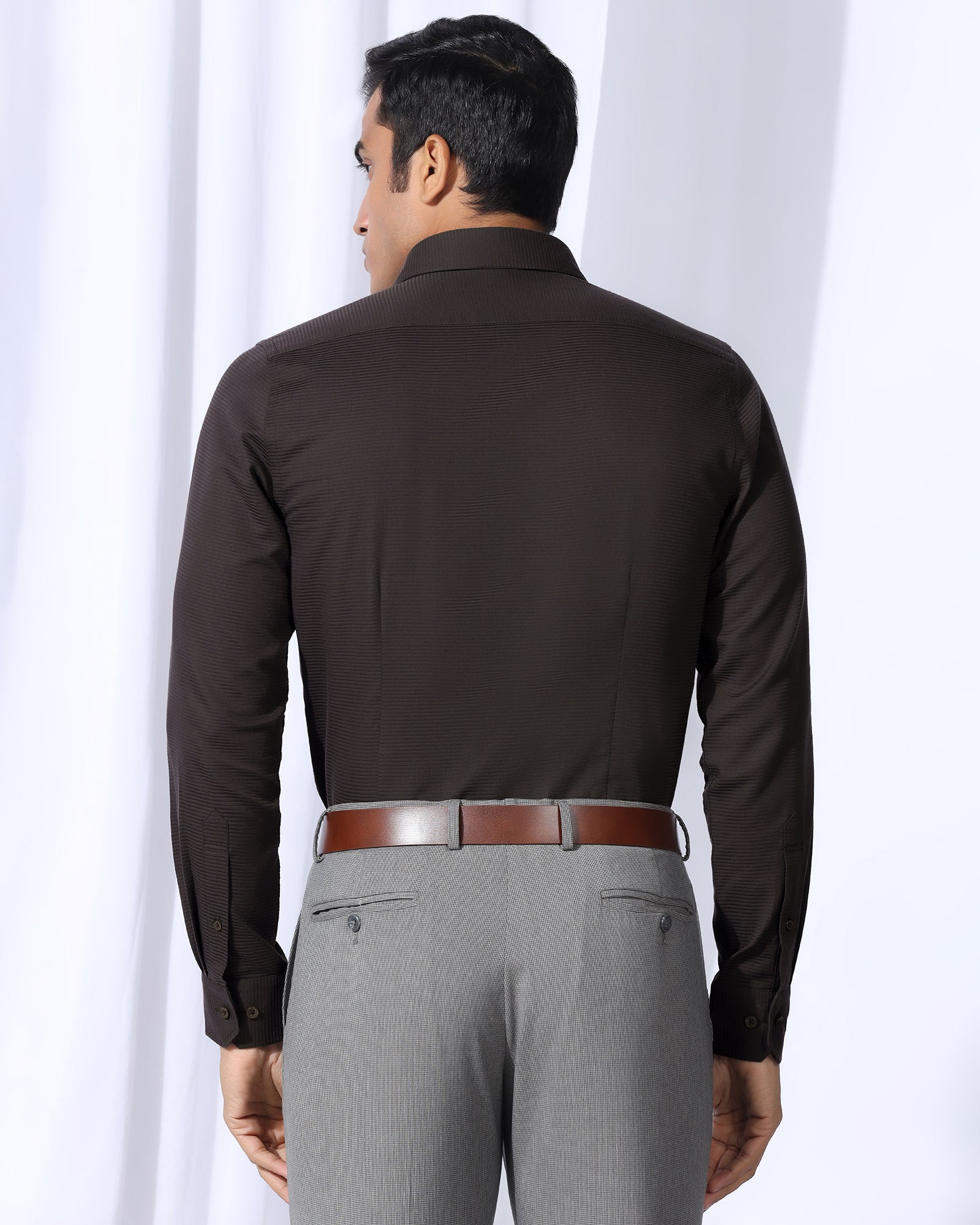 Formal Brown Stripe Shirt - Merlot