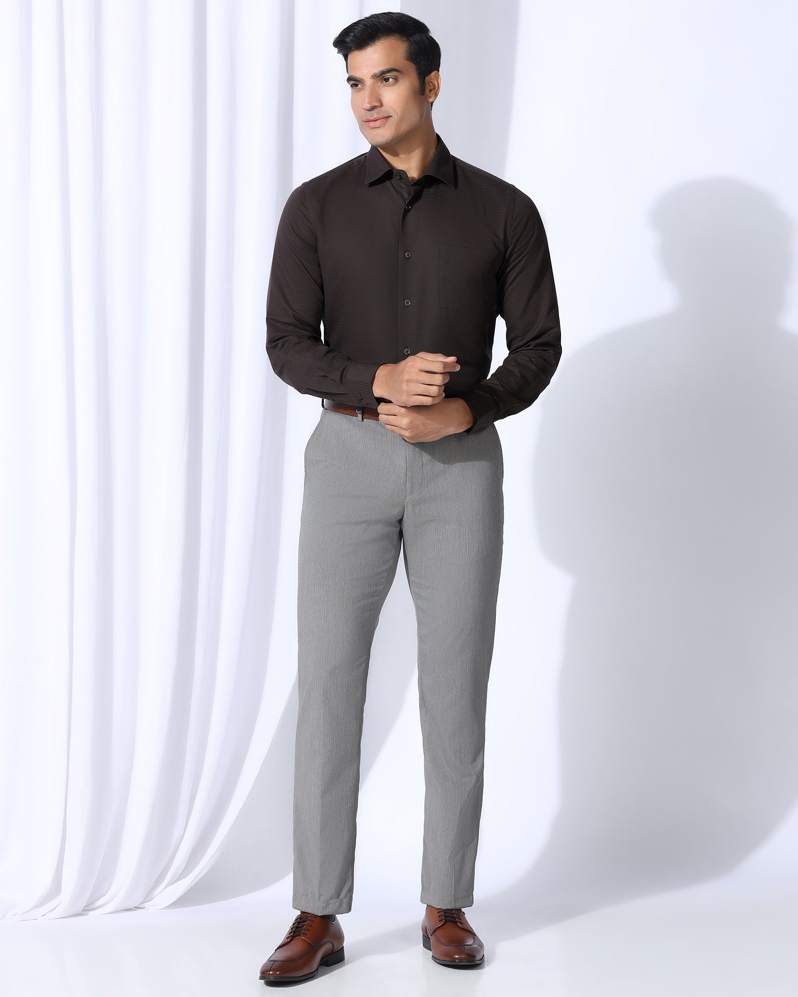 Formal Brown Stripe Shirt - Merlot