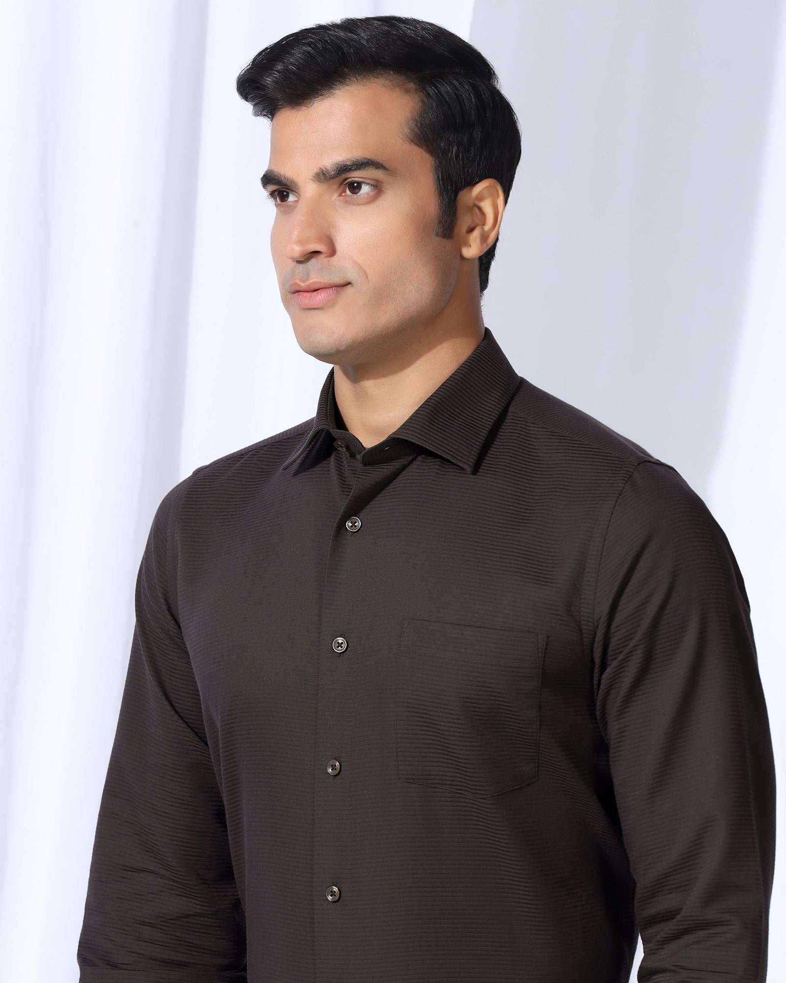 Formal Brown Stripe Shirt - Merlot