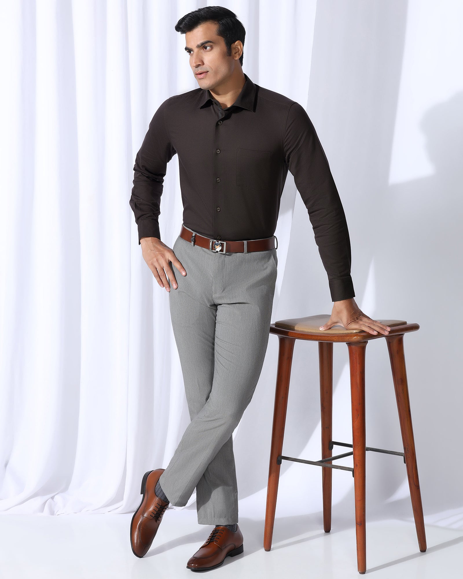 Formal Brown Stripe Shirt - Merlot