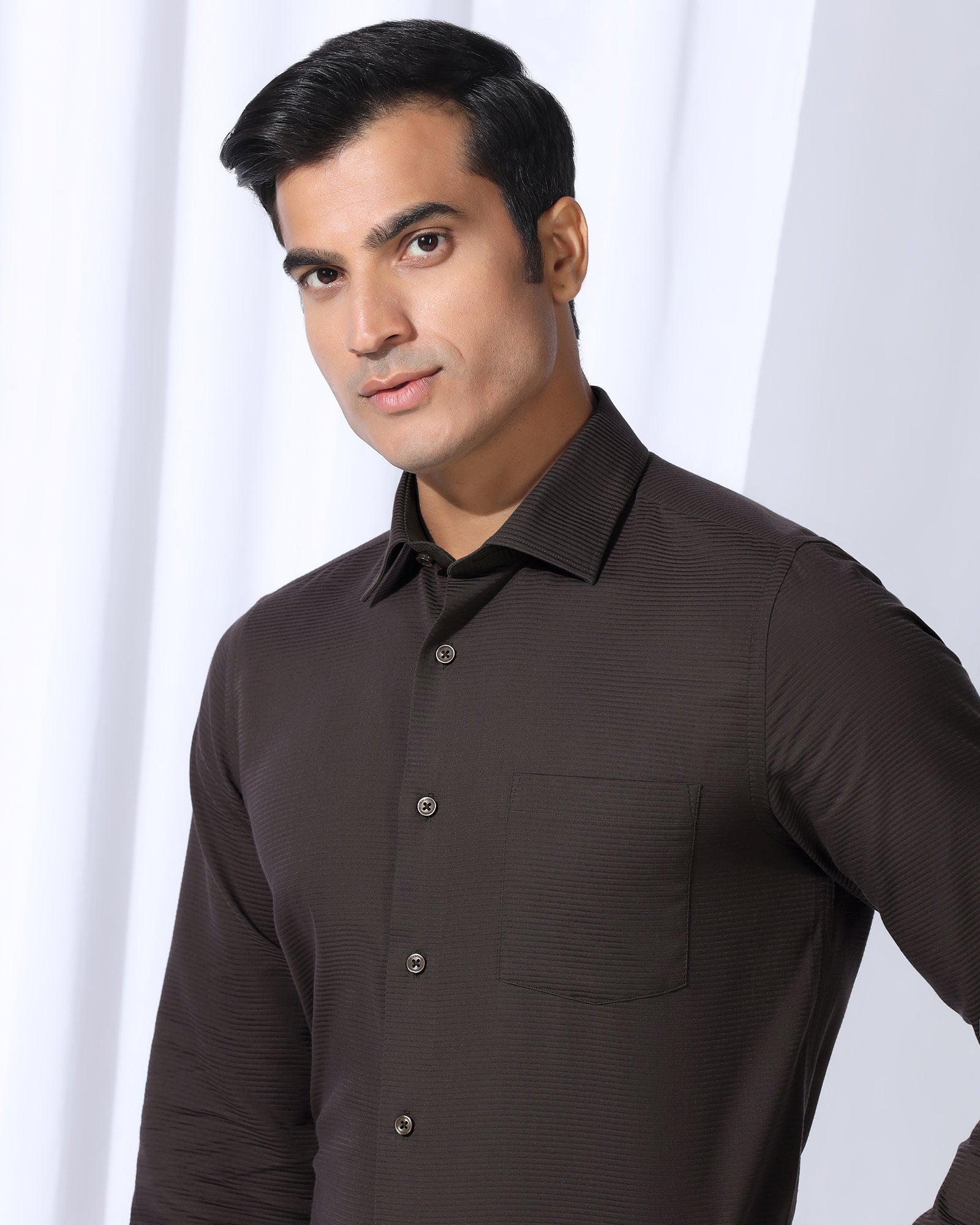 Formal Brown Stripe Shirt - Merlot