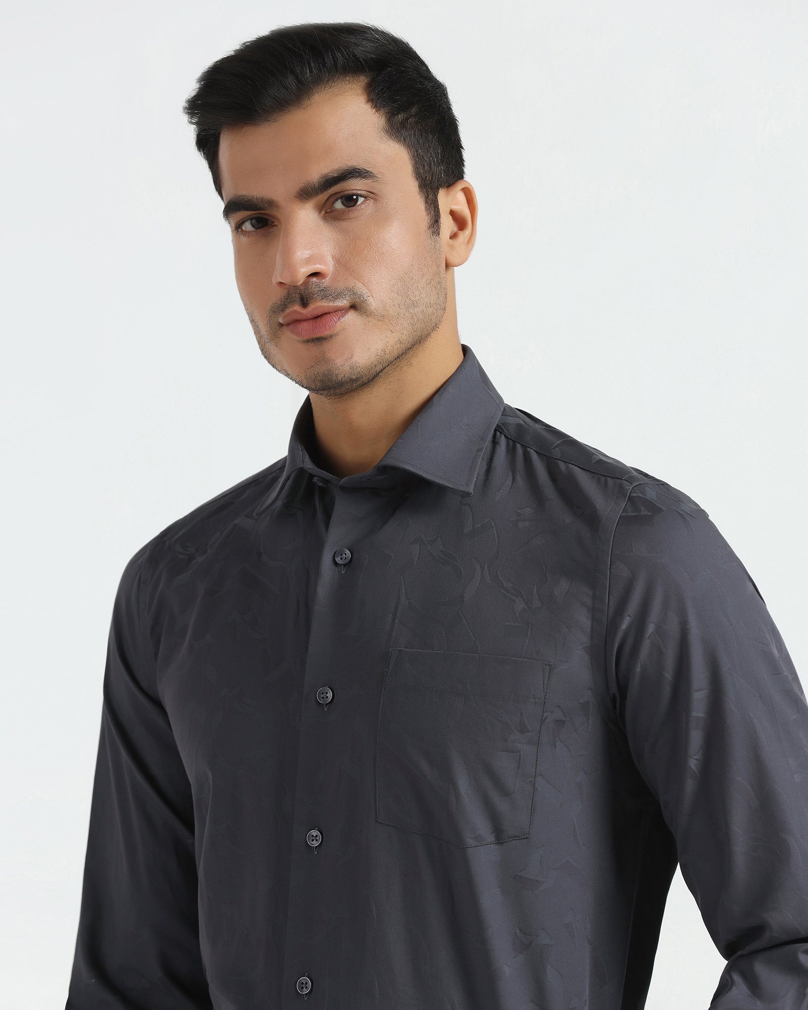 Formal Charcoal Grey Jacquard Shirt - Riley