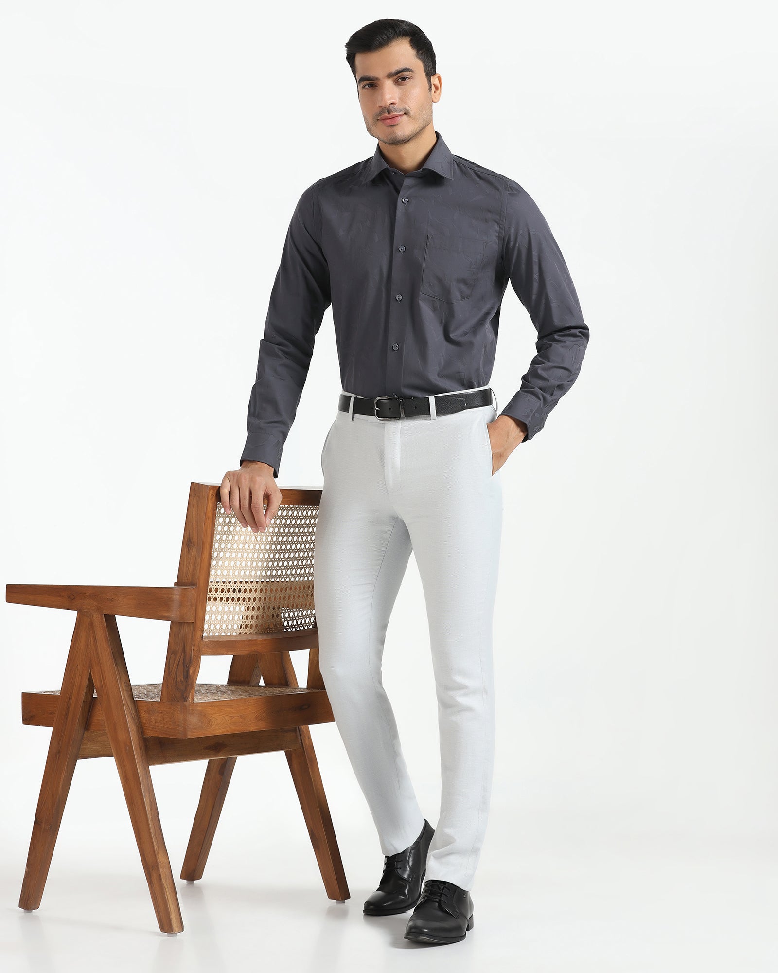 Formal Charcoal Grey Jacquard Shirt - Riley