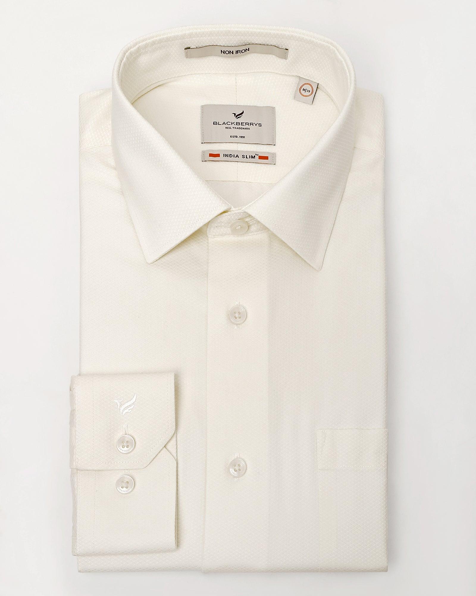 Formal Cream Textured Shirt - DOFP31 - Blackberrys