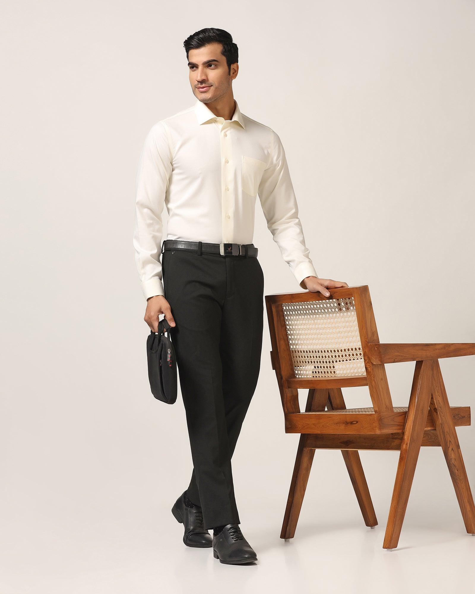 Formal Cream Textured Shirt - DOFP31 - Blackberrys