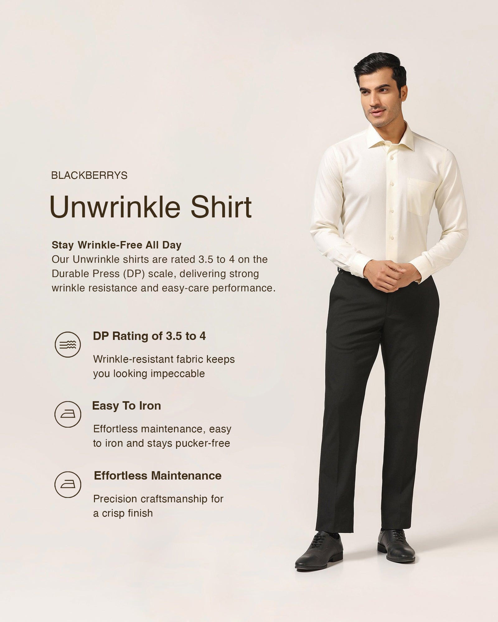 Non Iron Formal Cream Textured Shirt - DOFP31