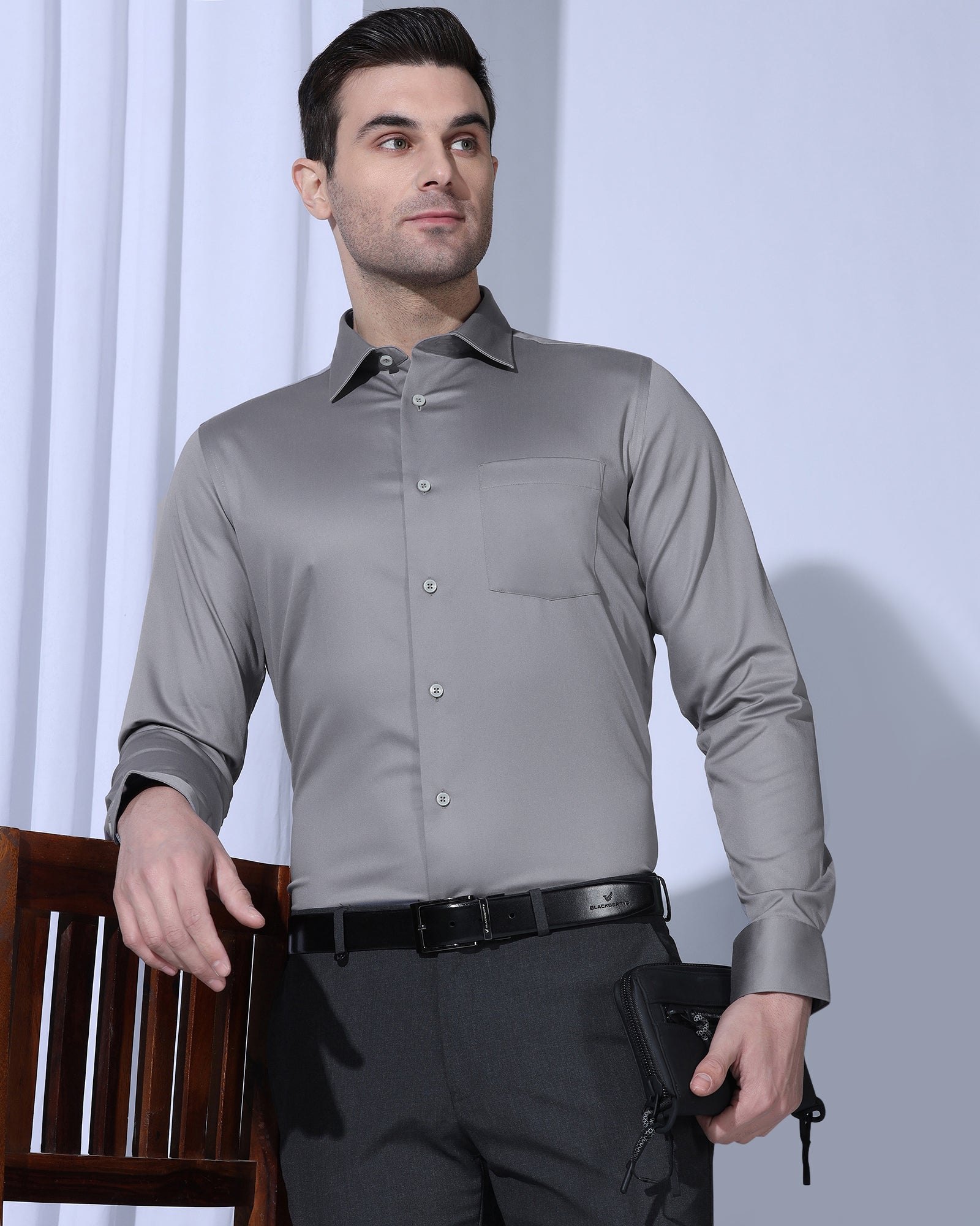 Non Iron Formal Grey Solid Shirt - Georgia