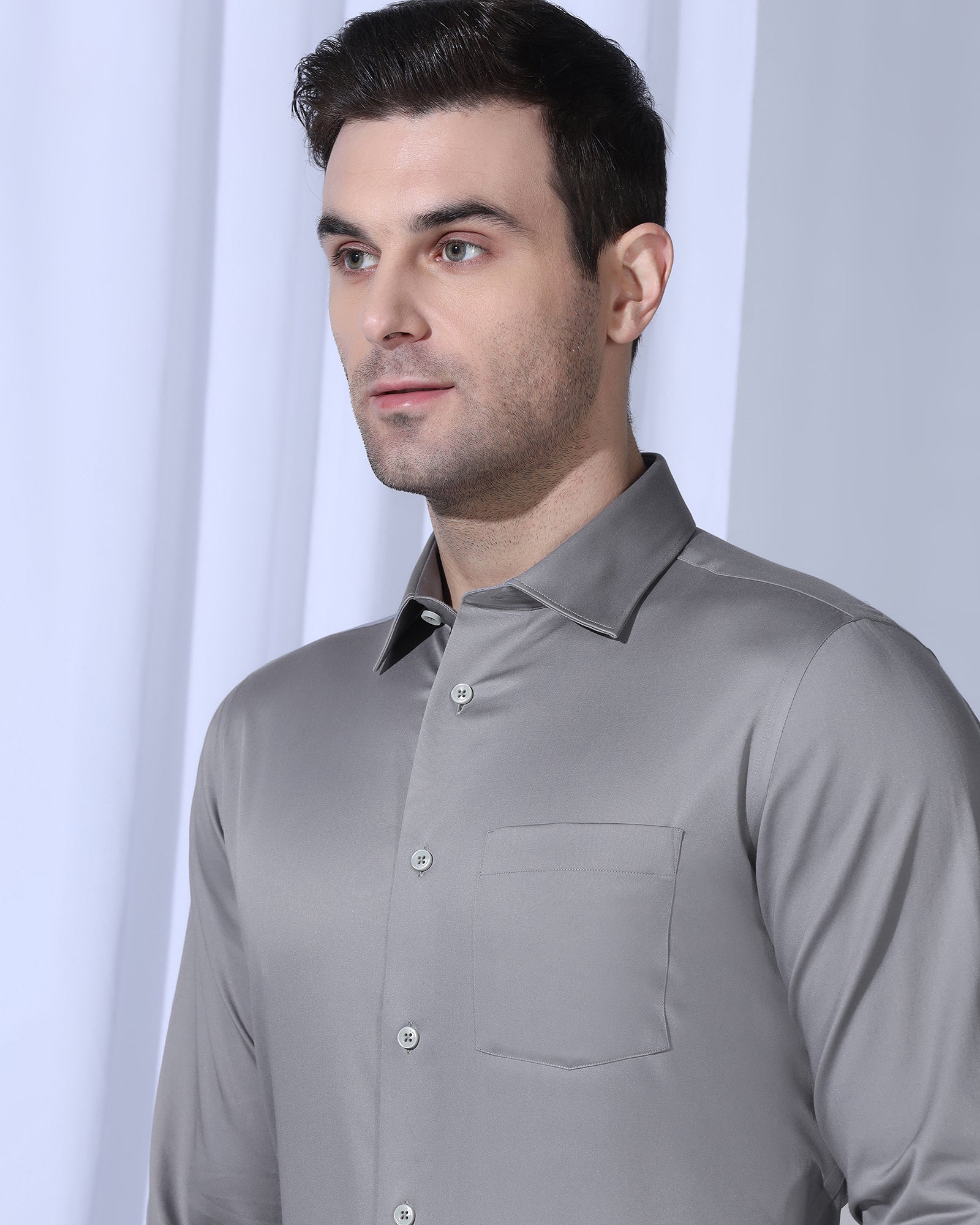 Non Iron Formal Grey Solid Shirt - Georgia