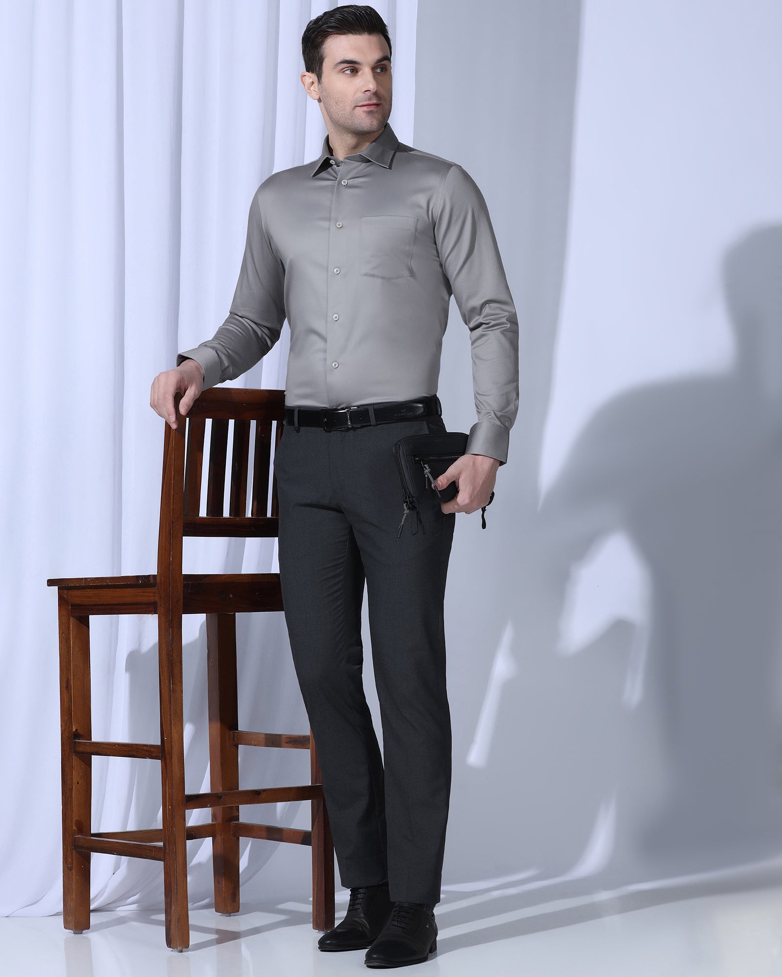 Non Iron Formal Grey Solid Shirt - Georgia
