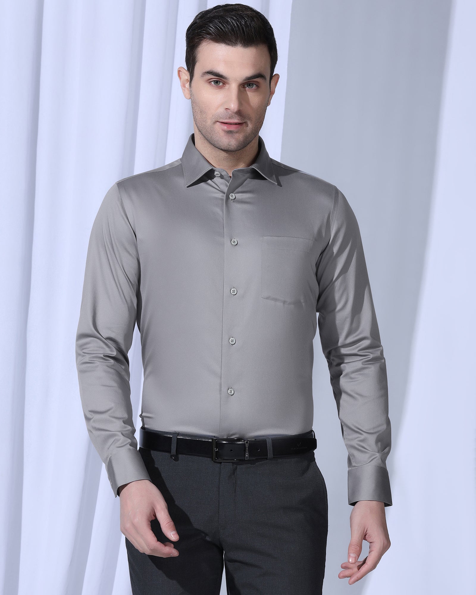 Non Iron Formal Grey Solid Shirt - Georgia