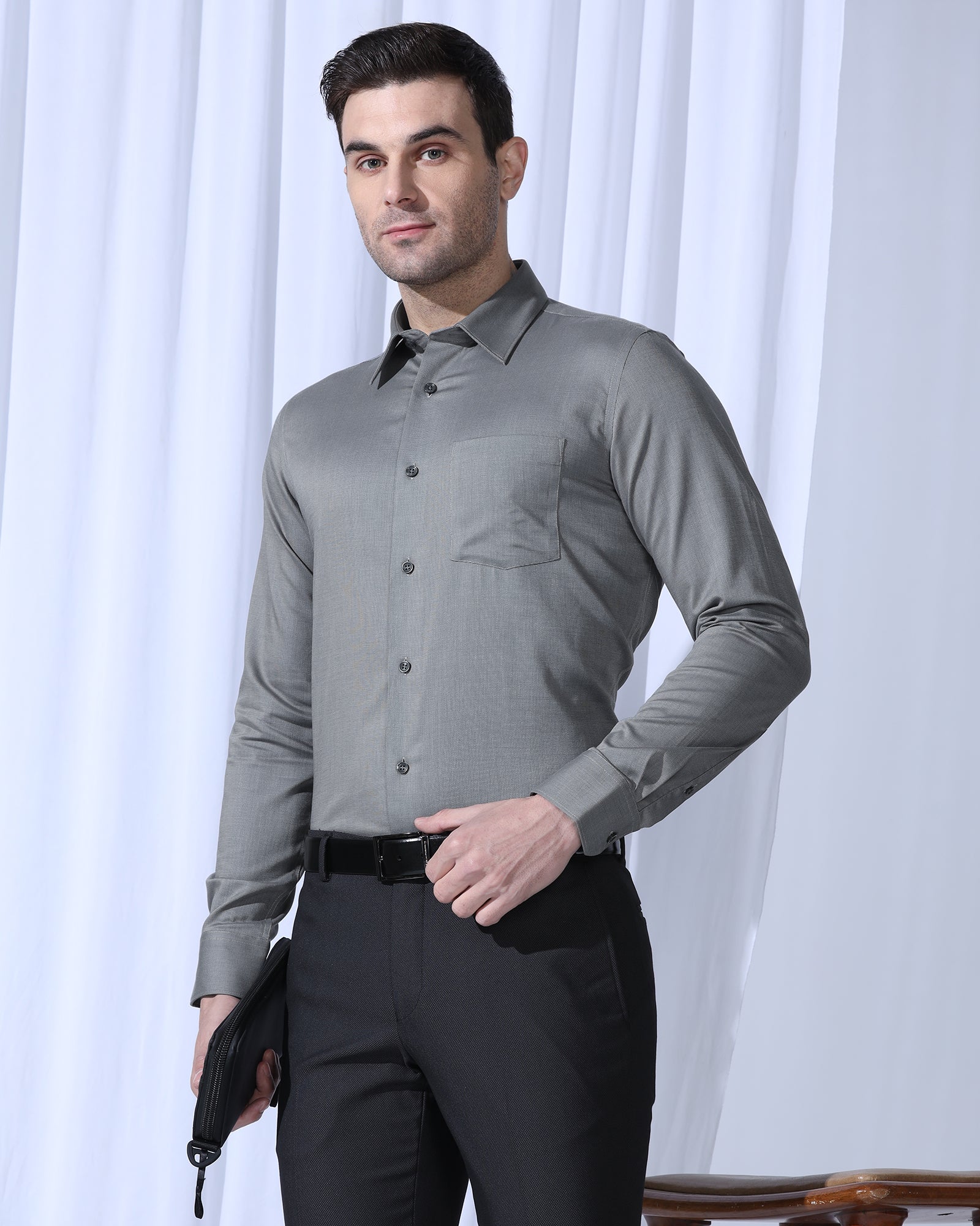 Non Iron Formal Grey Textured Shirt - Vlog