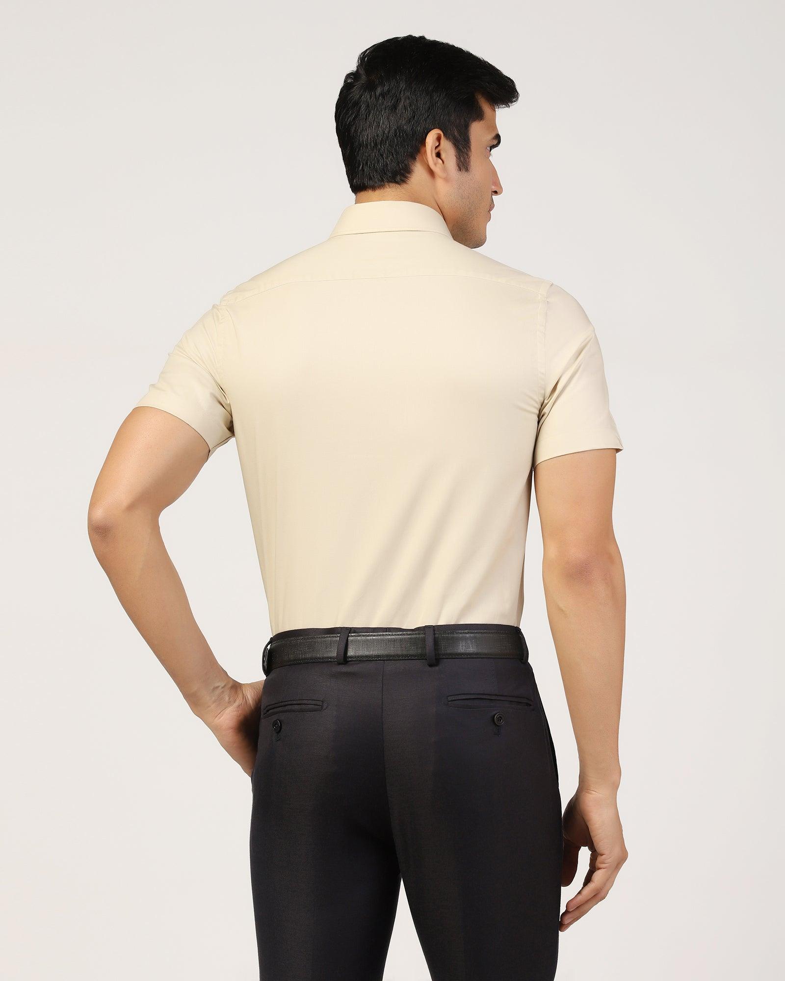 Formal Half Sleeve Beige Solid Shirt - Retro - Blackberrys